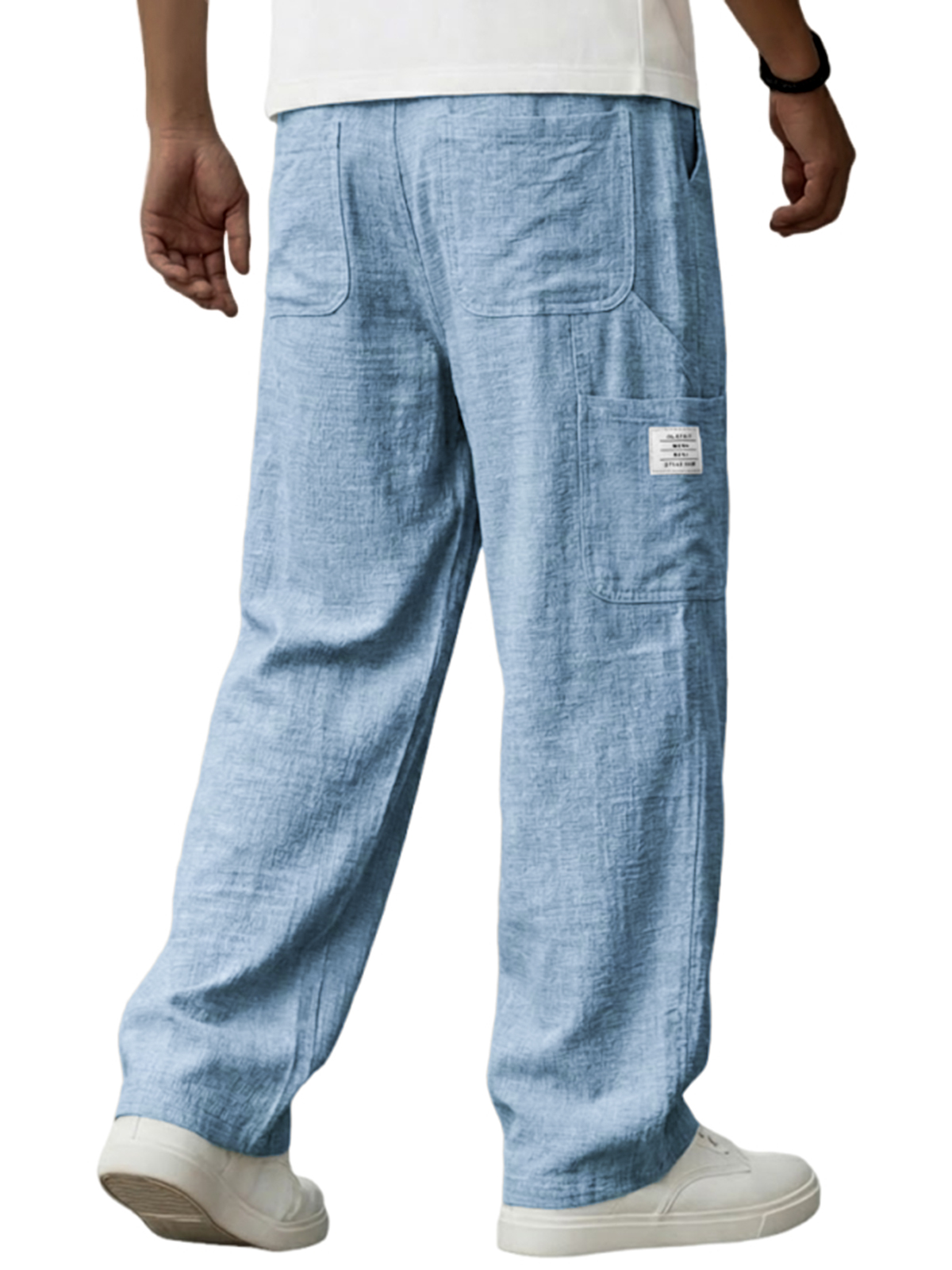 Herren Vintage Atmungsaktive Leinen Mehrfachtaschen Freizeit Bestickte Etikett Hose-deurabatt
