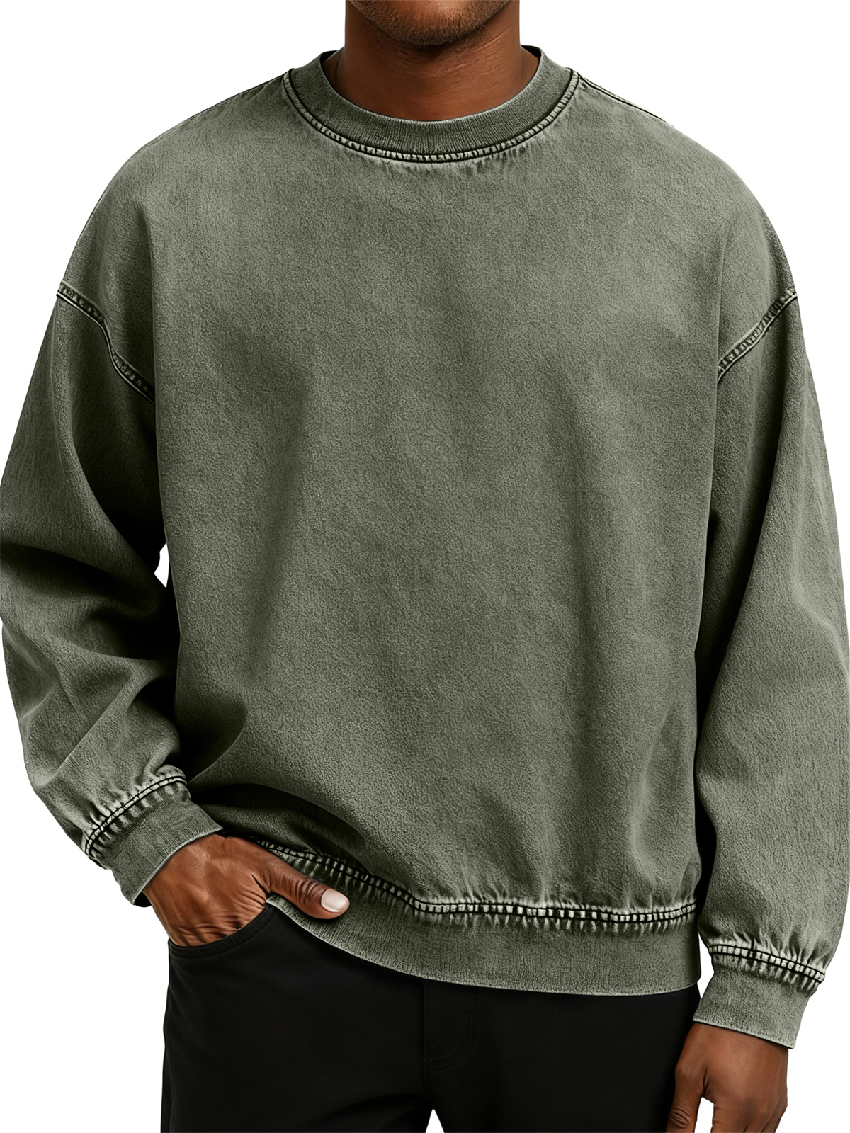 Herren Retro Gewaschen Zerrissene Baumwolle Rundhals Langarm Sweatshirt-deurabatt