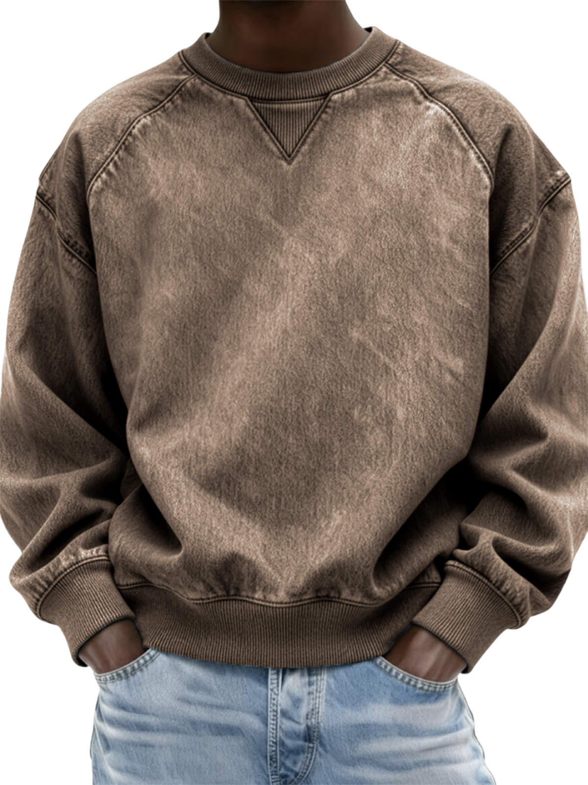 Herren Vintage Distressed Raglan Ärmel Patchwork Rundhals Pullover Sweatshirt-deurabatt