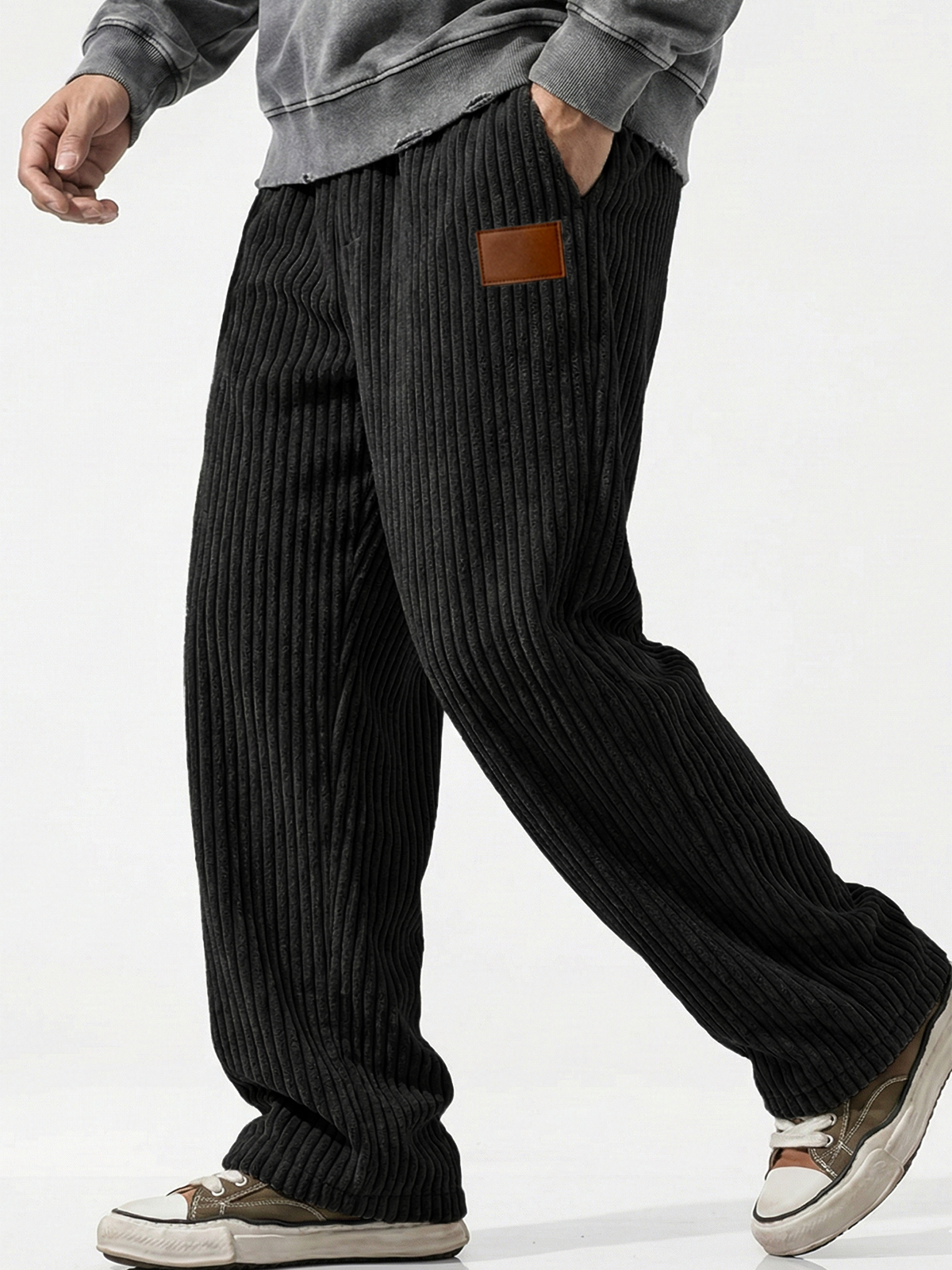 Cordhose mit vertikalen Streifen und Stickerei-deurabatt