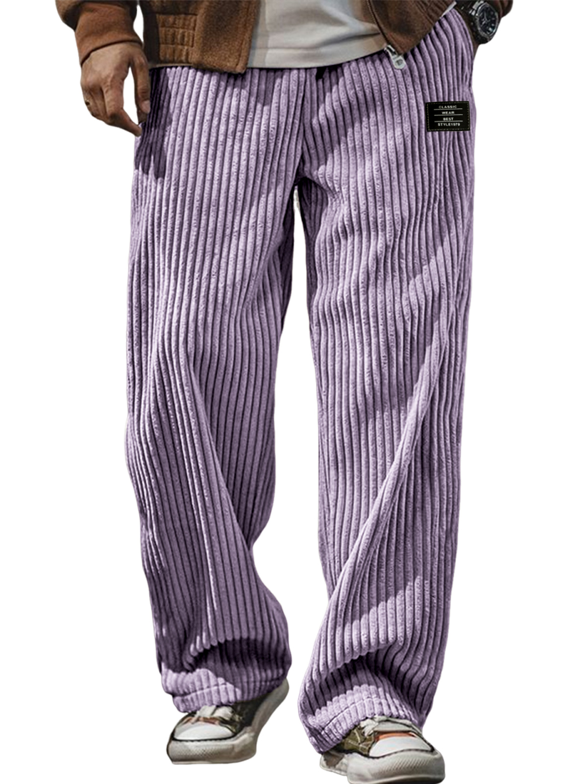 Herren stilvolle Cordhosen mit geripptem Design und gesticktem Etikett-deurabatt