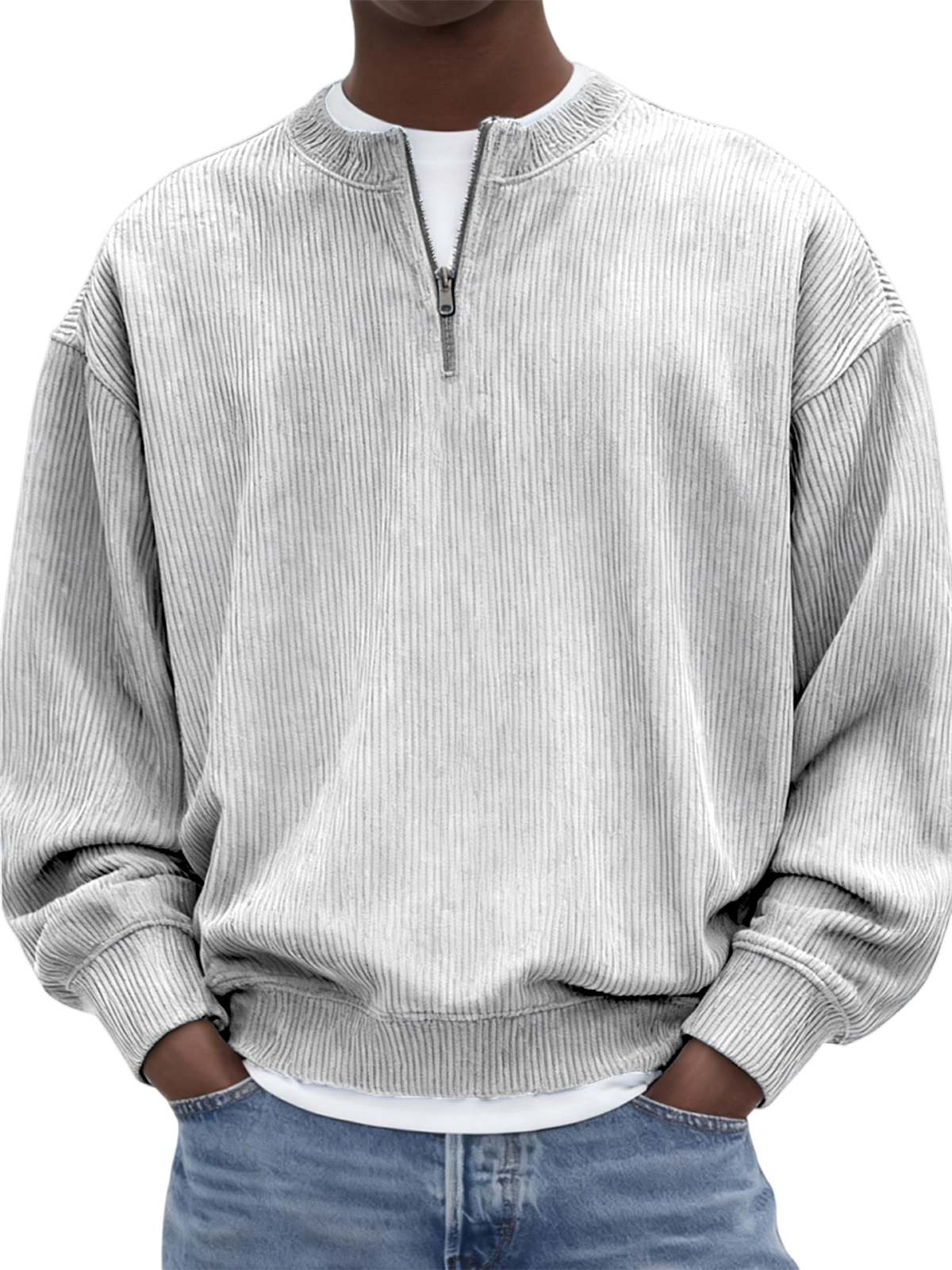 Herren Quarter-Zip Stilvolles Corduroy Langarm-Pullover-deurabatt