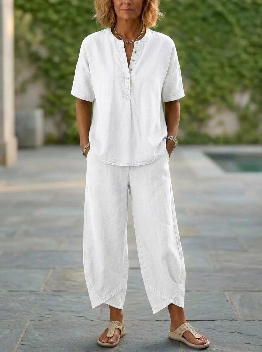 Today 49% off🔥Women’s Denim Henley Top & Wide Leg Pants Set-ZierMode