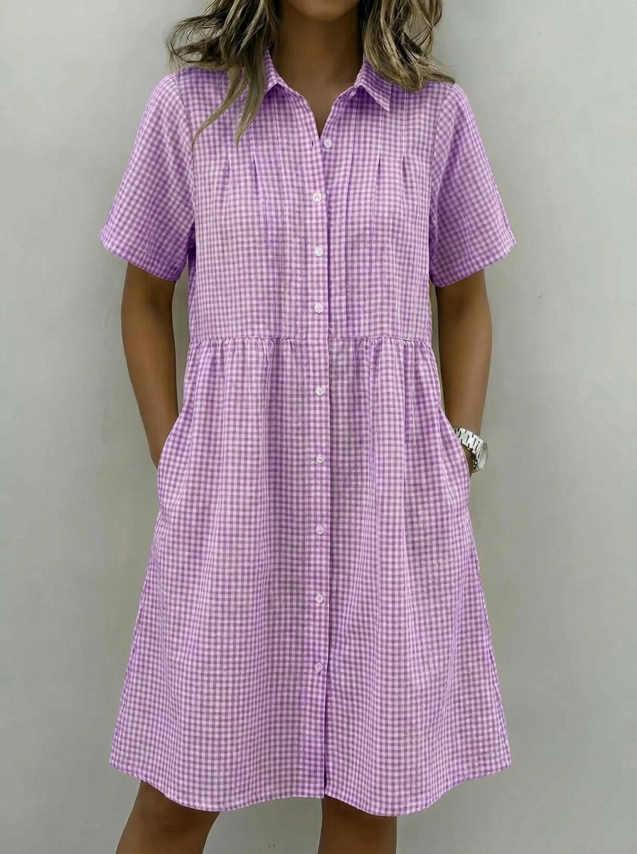 Today 49% off🔥Women’s Cotton Linen Gingham Button-Up Shirt Dress