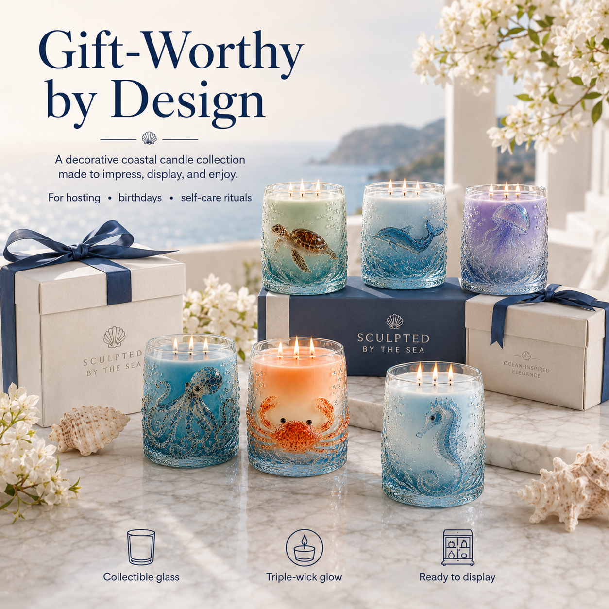 Ocean-inspired scented candles—crafted for moments of serenity.