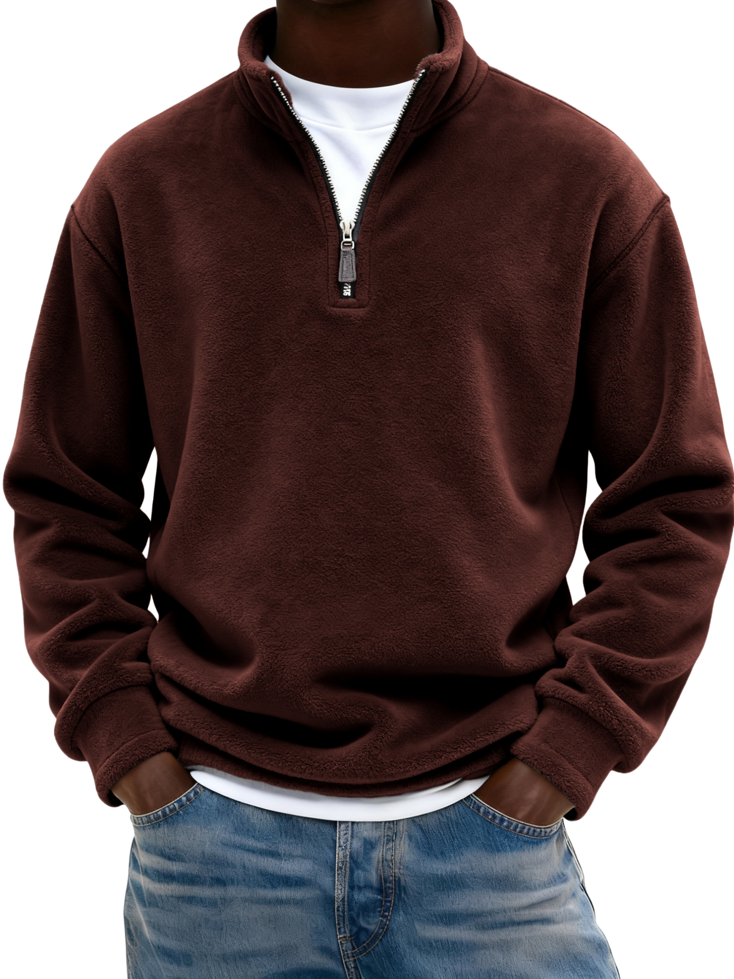Warmer Herren-Fleece-Pullover mit Viertelreißverschluss-deurabatt