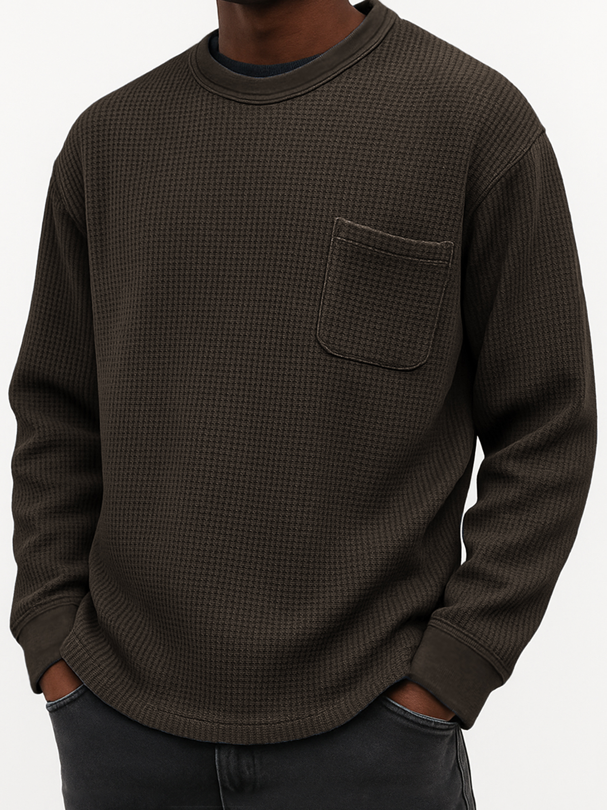 Herren Stylischer Waffel Komfort Freizeit Tasche Alltag Sweatshirt-deurabatt