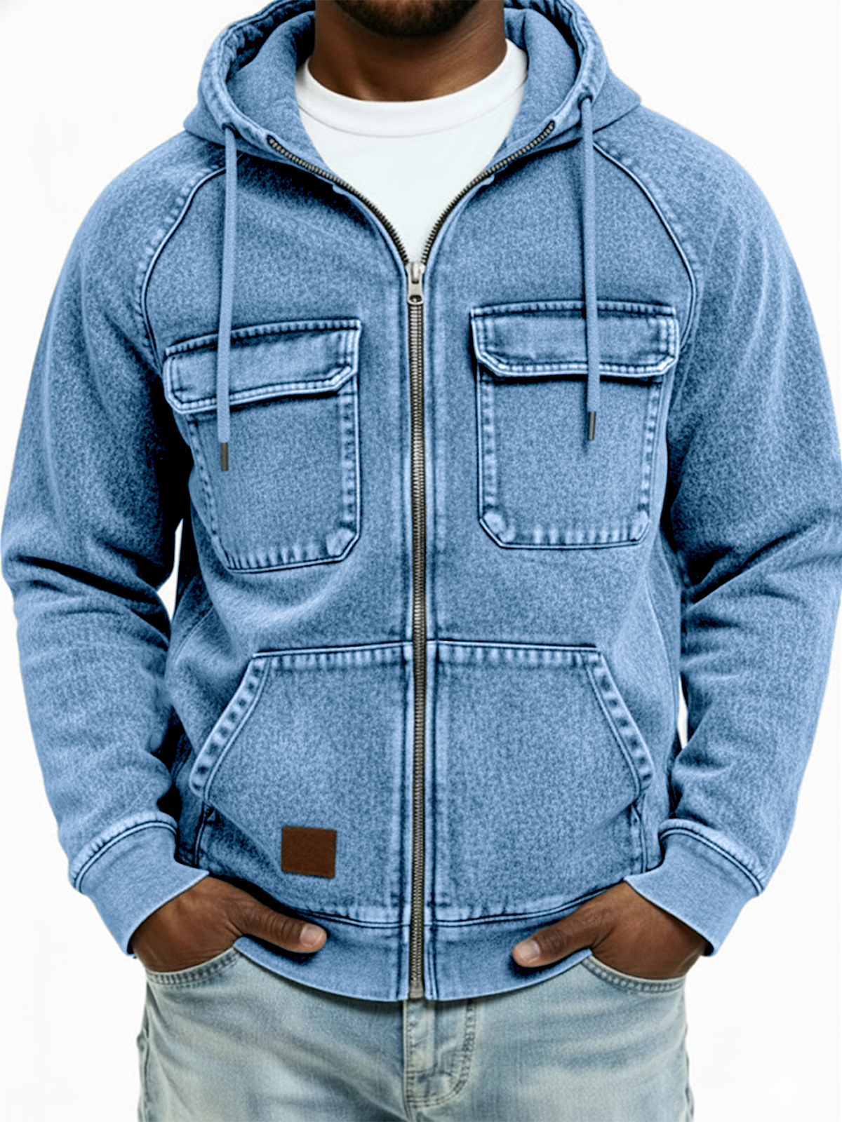 Herren Vintage Abgenutzte Mehrfachtaschen Voller Reißverschluss Kapuzenstrickjacke-deurabatt