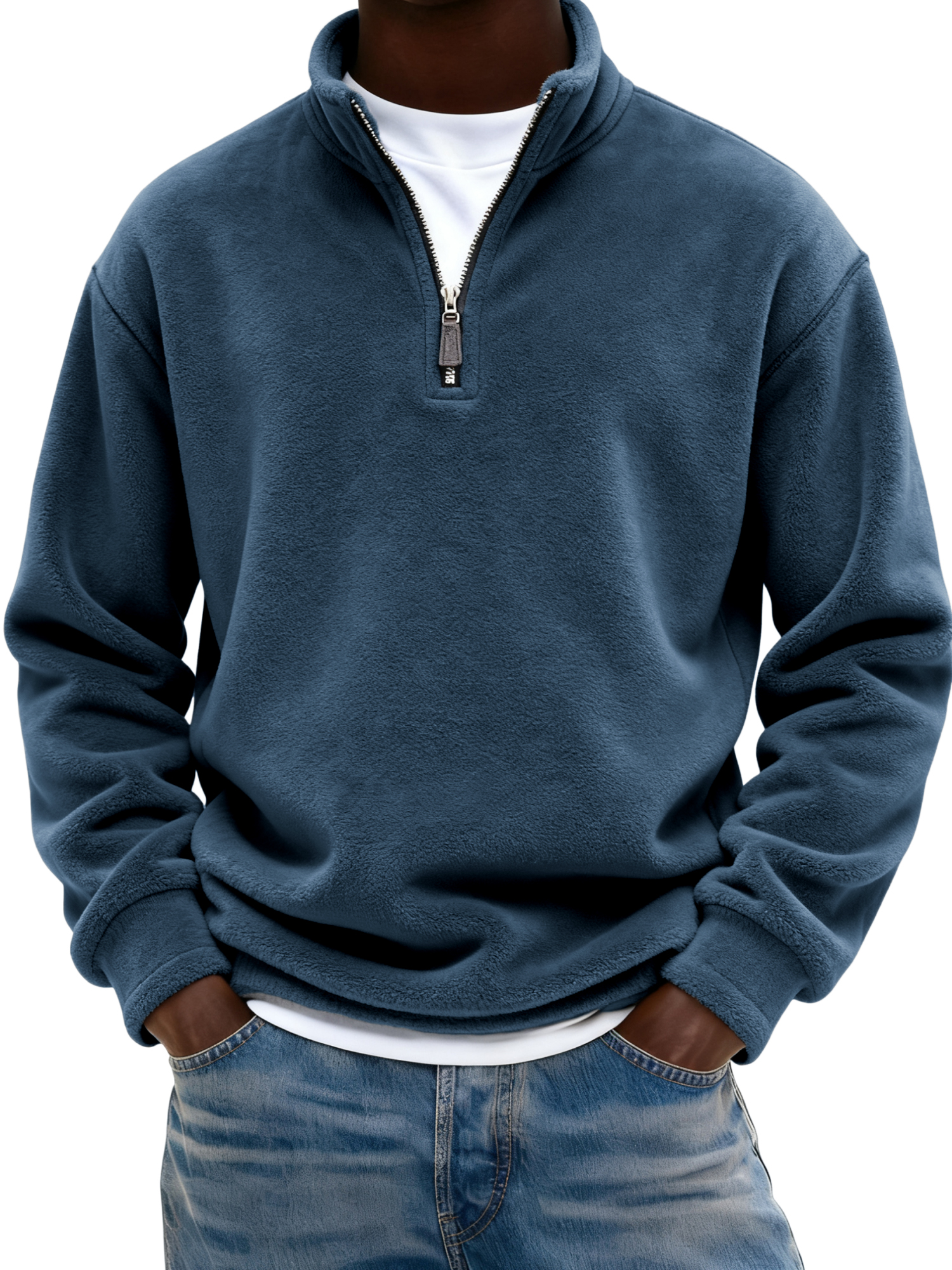 Warmer Herren-Fleece-Pullover mit Viertelreißverschluss-deurabatt