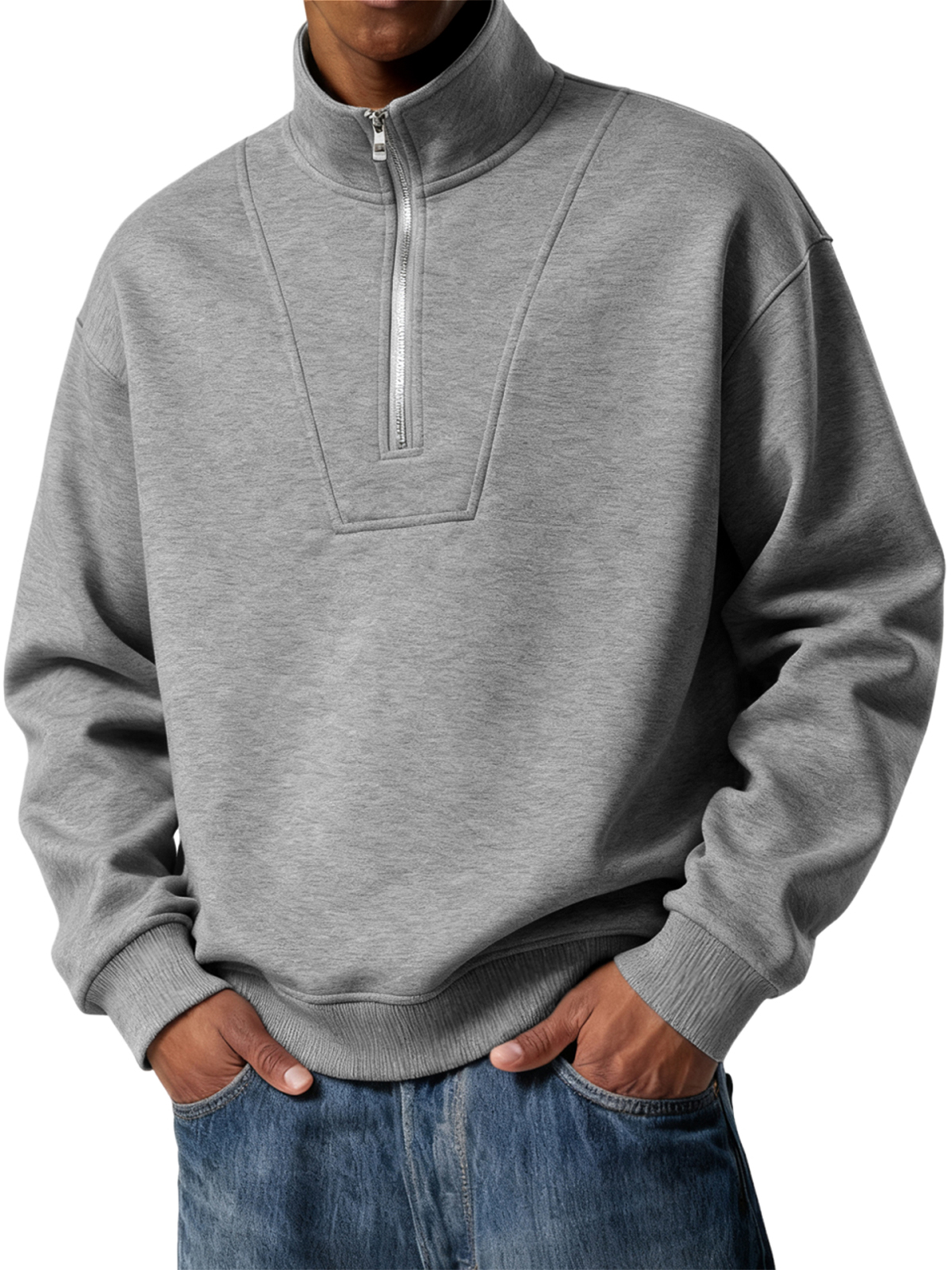 Herren Einfacher Viertel-Reißverschluss Freizeit Pullover POLO Shirt-deurabatt