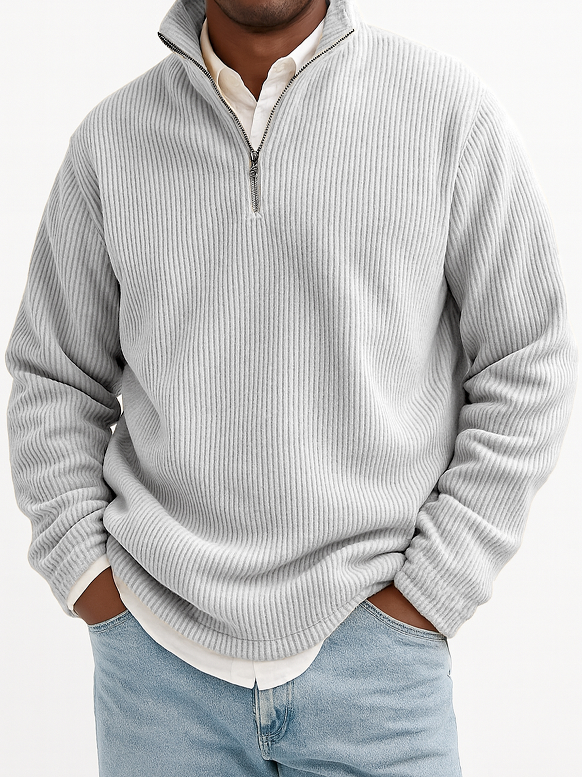 Herren Stilvolle Viertel-Reißverschluss Corduroy Gerippte Polo Sweatshirt-deurabatt
