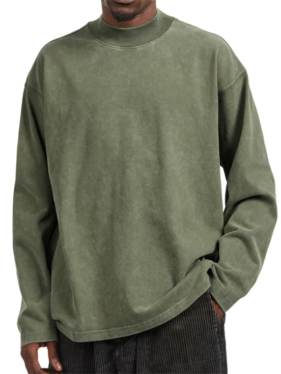 Herren Vintage Gewaschen Distressed Rundhals Langarm T-Shirt-deurabatt