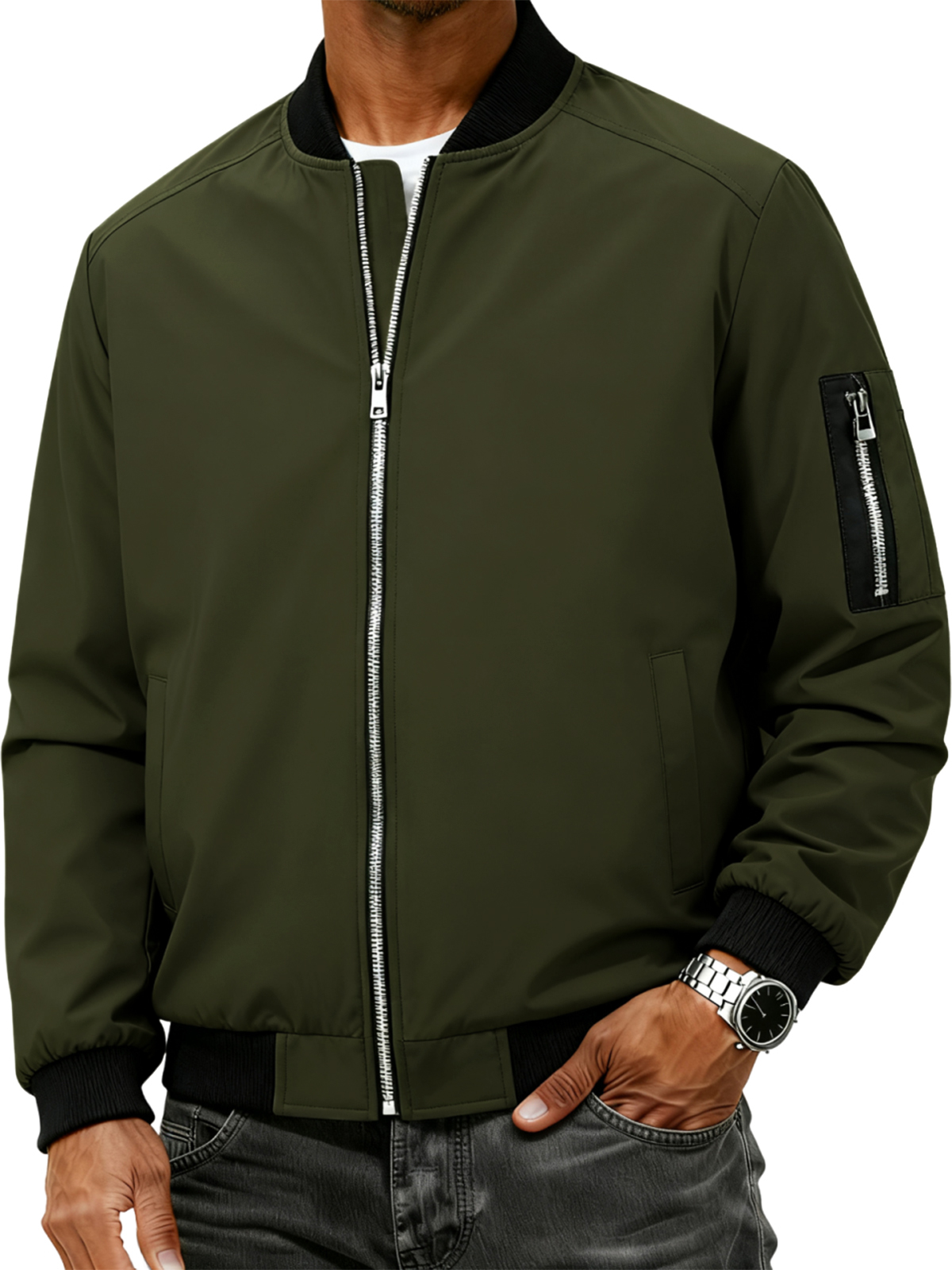Herren Stehkragen Cardigan Reißverschluss Modejacke-deurabatt