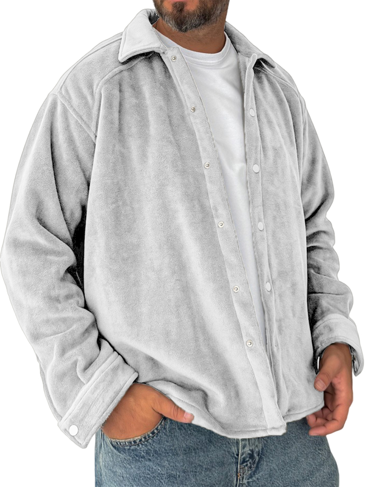 Herren Vintage Fleece Jacke Warme Freizeit Cardigan Hemd-deurabatt
