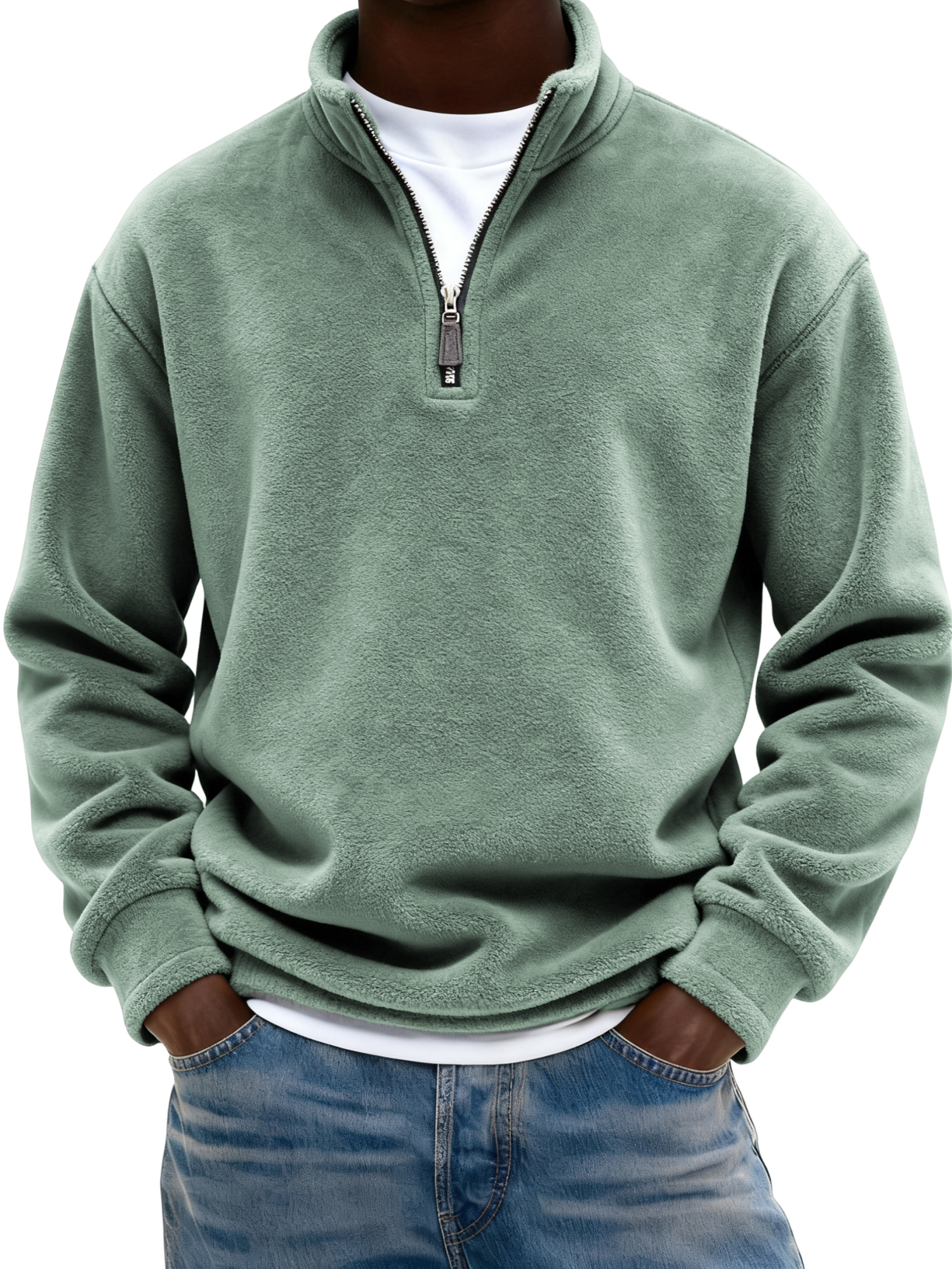 Warmer Herren-Fleece-Pullover mit Viertelreißverschluss-deurabatt