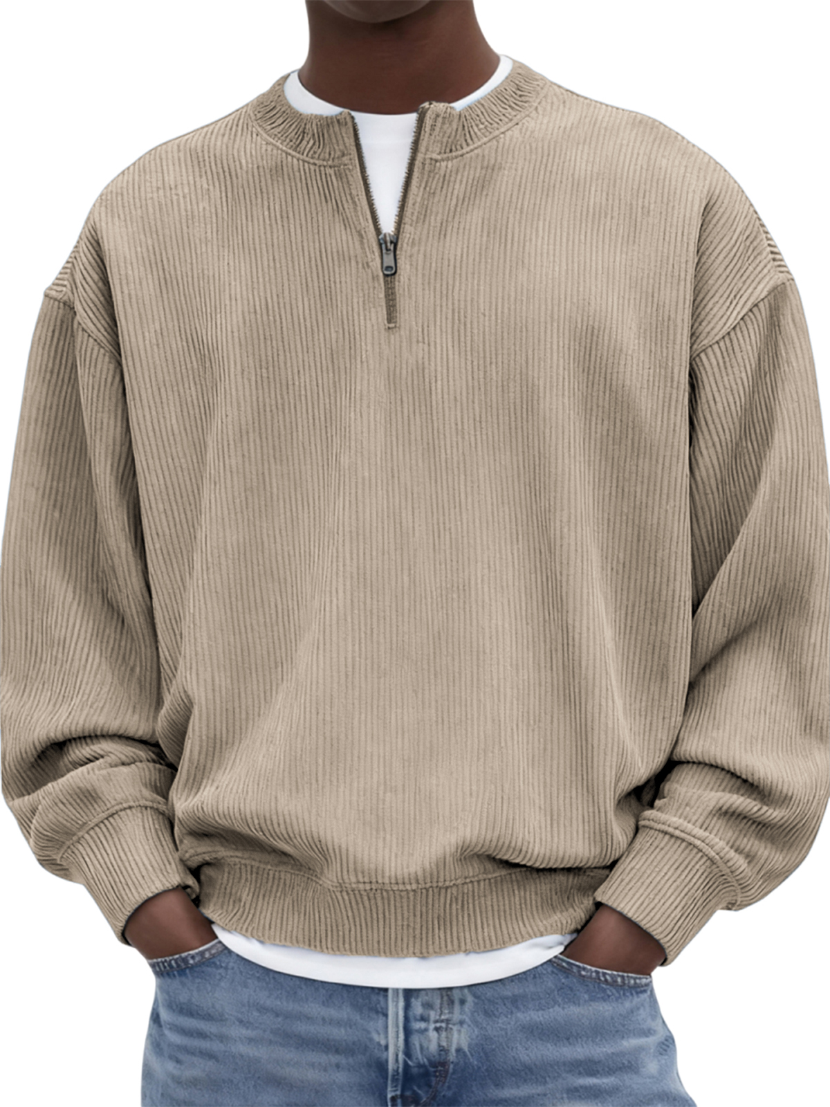 Herren Quarter-Zip Stilvolles Corduroy Langarm-Pullover-deurabatt