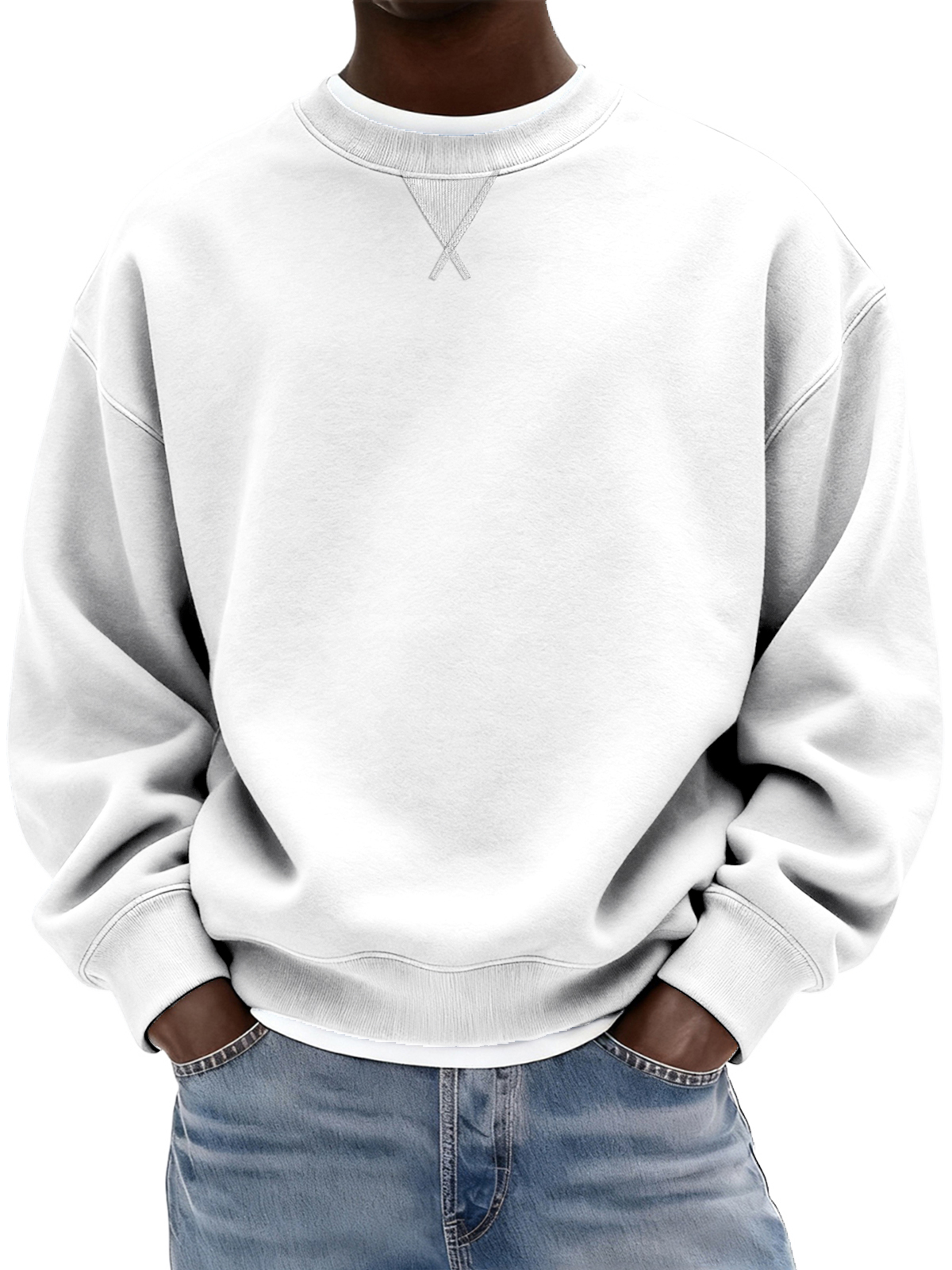 Herren Schwergewicht Baumwolle X-Stich Rundhals Basic Pullover Sweatshirt-deurabatt