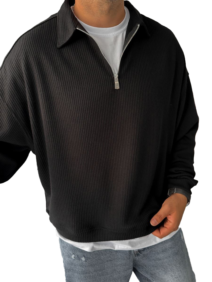 Herren Freizeit Alltag Reißverschluss Ripp Longsleeve Sweatshirt-deurabatt