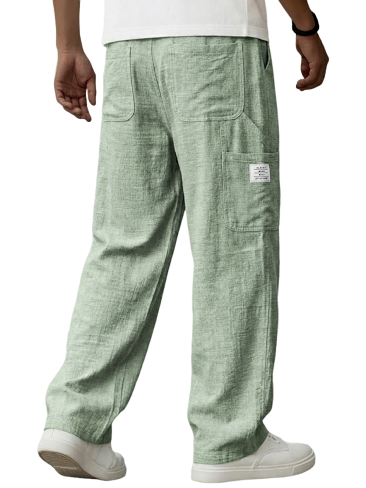 Herren Vintage Atmungsaktive Leinen Mehrfachtaschen Freizeit Bestickte Etikett Hose-deurabatt
