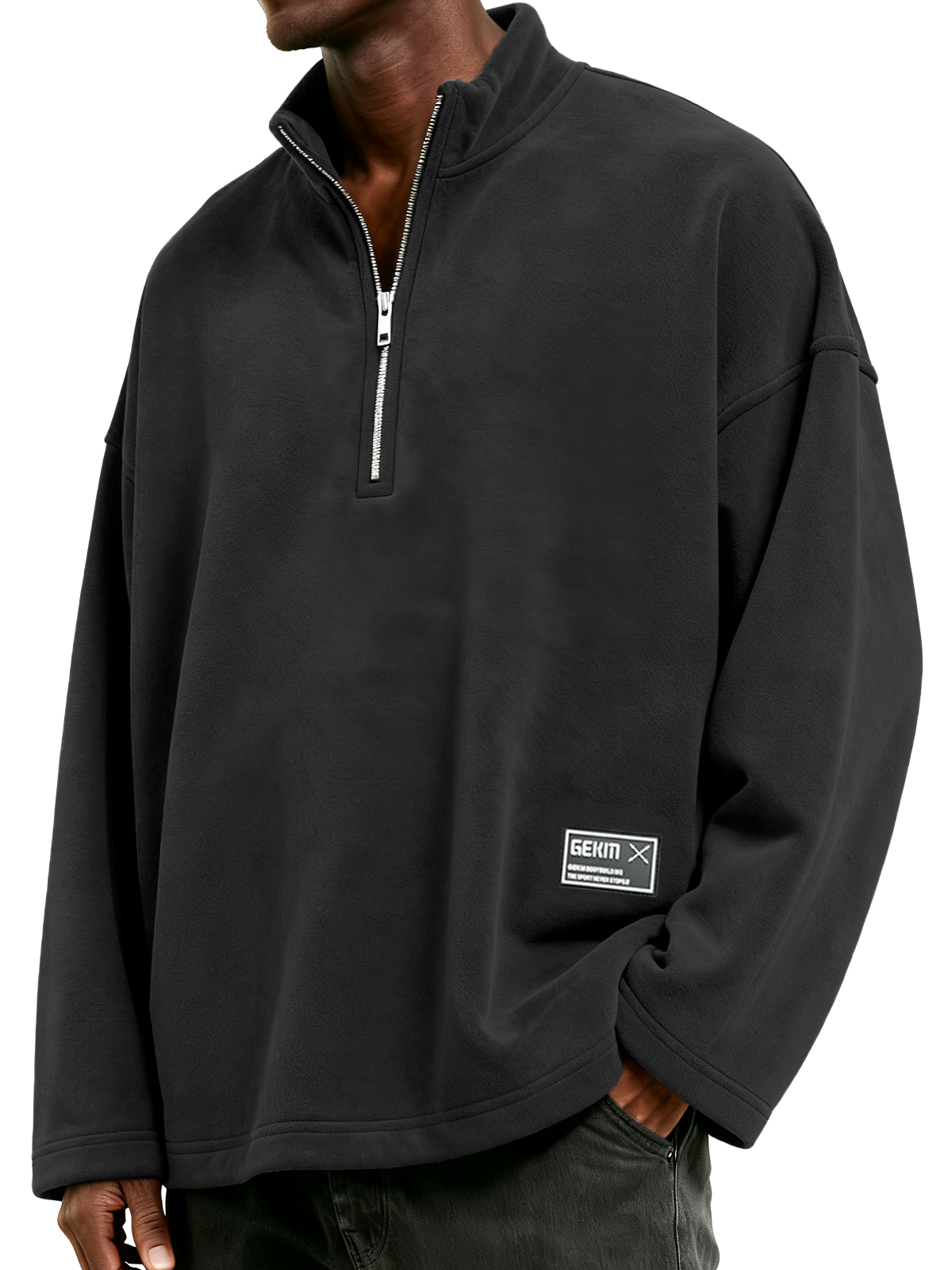 Herren Halbzip Polar Fleece Stehkragen Sweatshirt mit besticktem Etikett-deurabatt