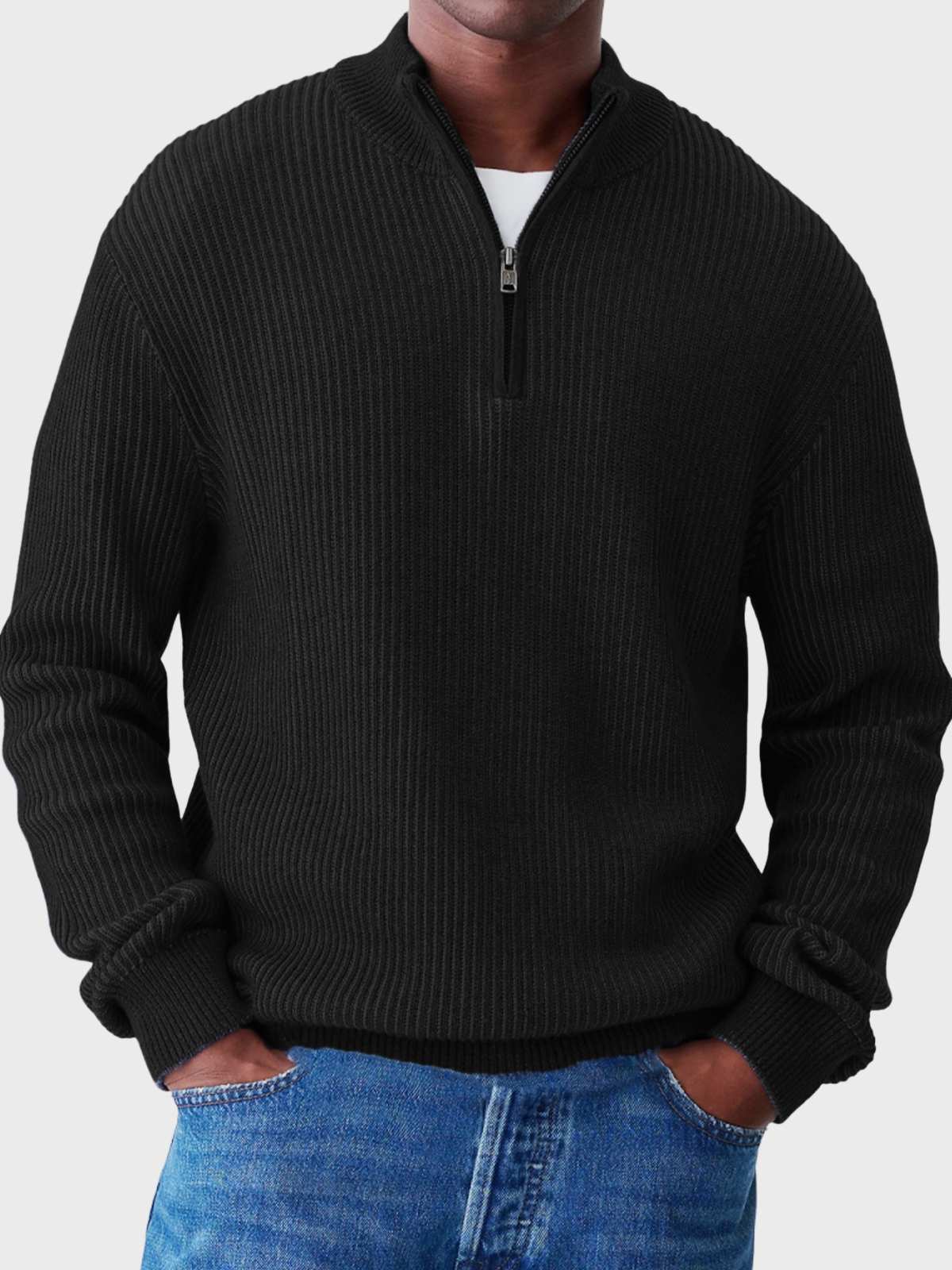 Lässiger Herrenpullover mit halbem Reißverschluss und Stehkragen-deurabatt