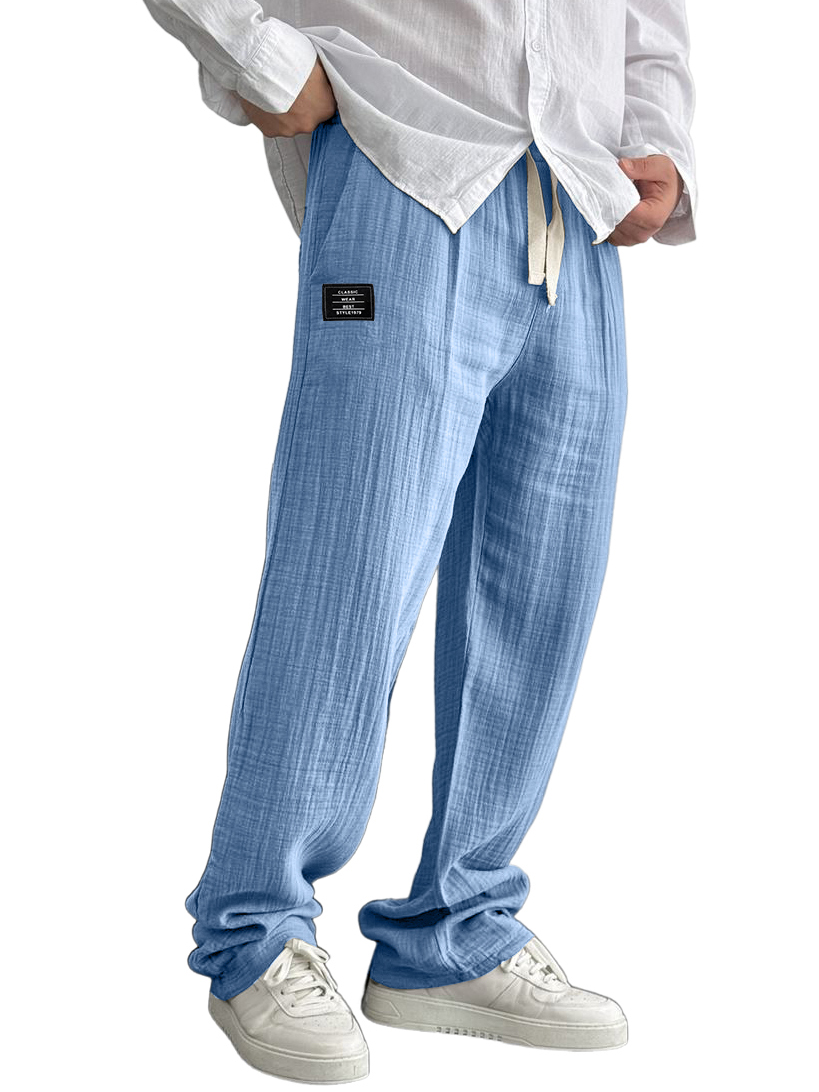 Herren Baumwolle und Leinen lässige bestickte Logo Kordelzug lockere elastische Taille Taschenhose-ZierMode