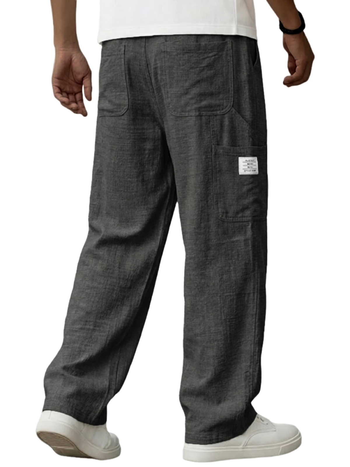 Herren Vintage Atmungsaktive Leinen Mehrfachtaschen Freizeit Bestickte Etikett Hose-deurabatt