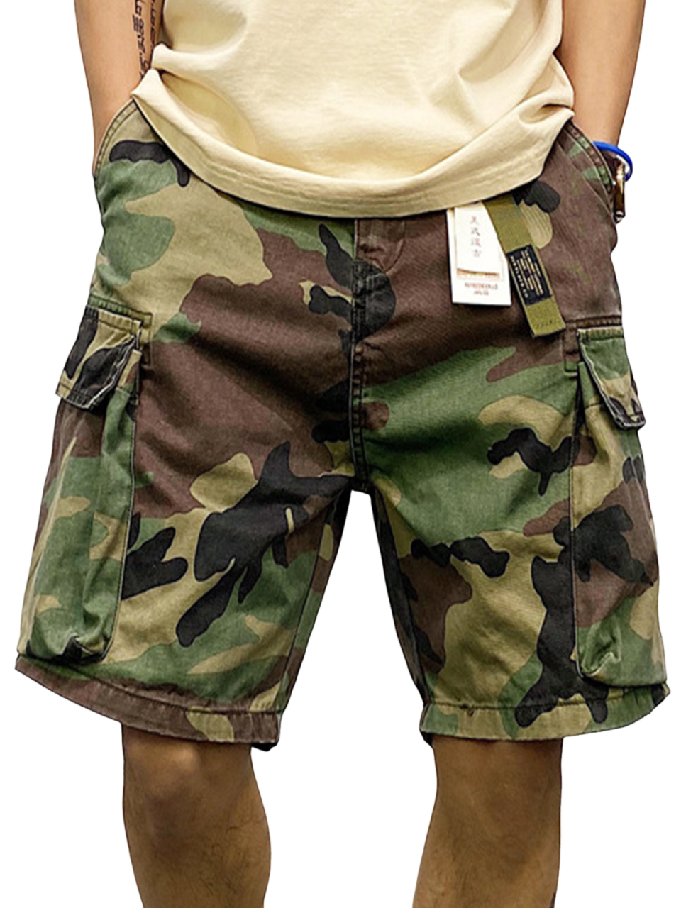 Herren Baumwolle Camouflage Multi-Taschen Lockere Cargo Shorts mit Gürtel-ZierMode