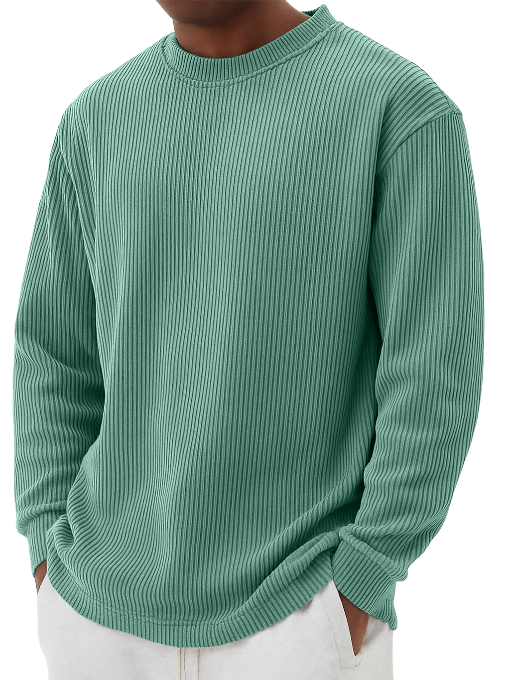 Herren Einfaches Lässiges Gestreiftes Rundhals Langarm-T-Shirt-deurabatt