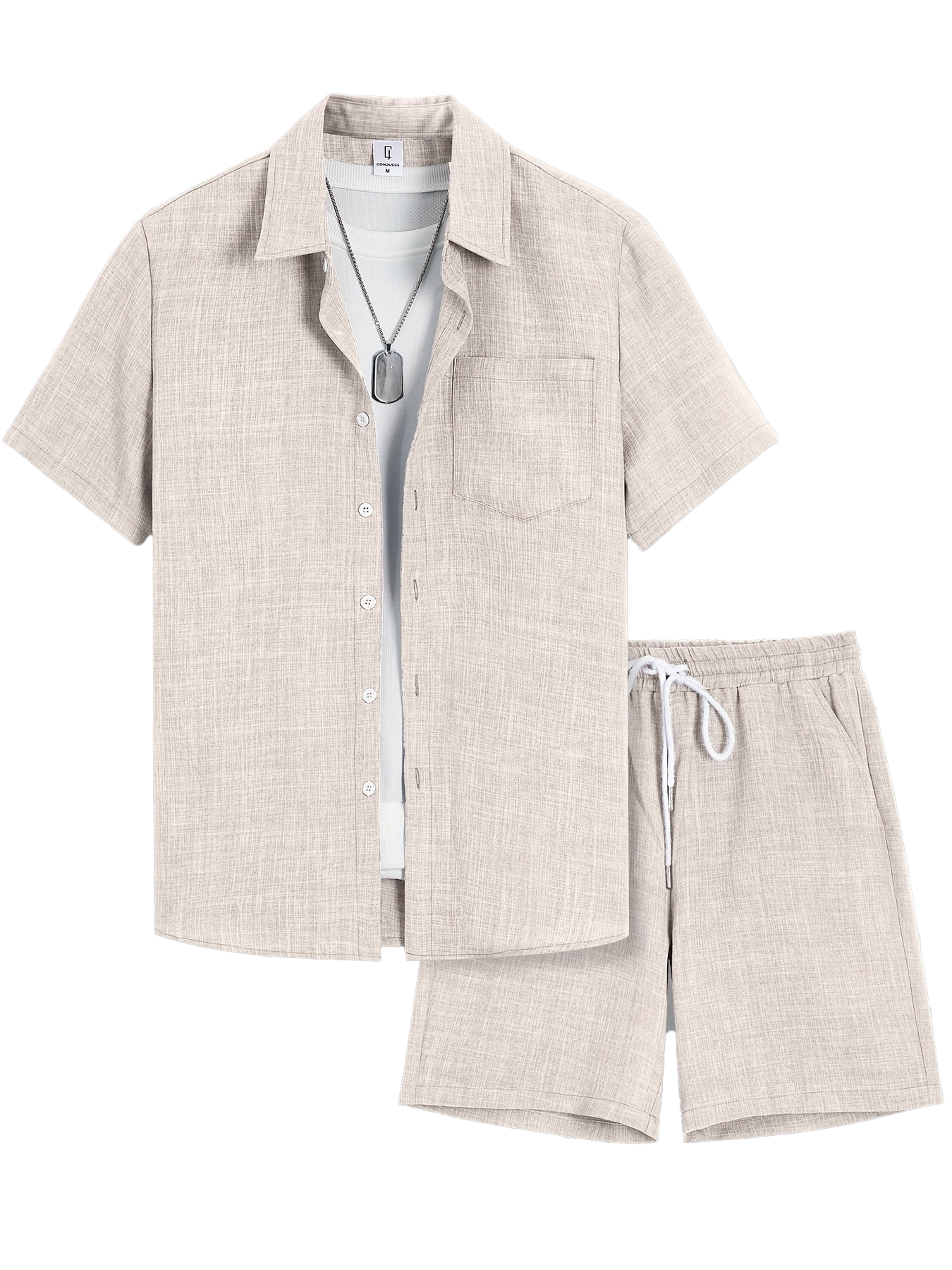 Herren Old Money Stil Baumwolle und Leinen Hemd und Shorts Set OOTD-ZierMode