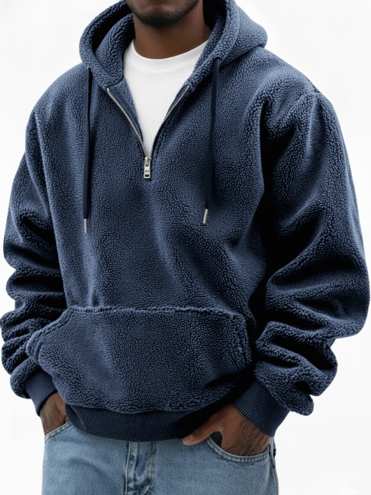 Herren Komfort Sherpa Warm Viertel-Reißverschluss Pullover Hoodie-deurabatt