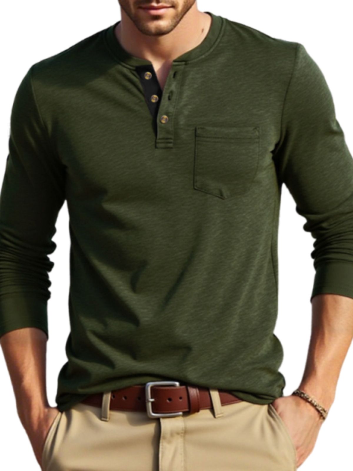 Vintage-Freizeit-Langarm-Henley-Shirt für Herren-deurabatt