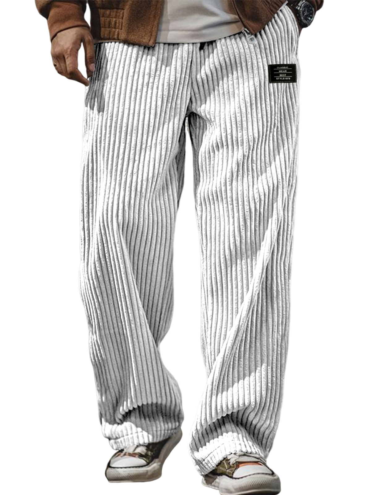 Herren stilvolle Cordhosen mit geripptem Design und gesticktem Etikett-deurabatt