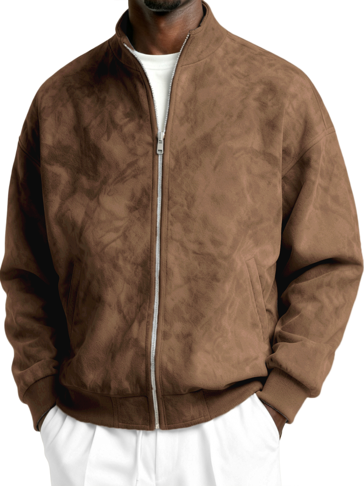 Herren-Komfortjacke aus strukturiertem Faxu-Wildleder mit Reißverschluss-deurabatt