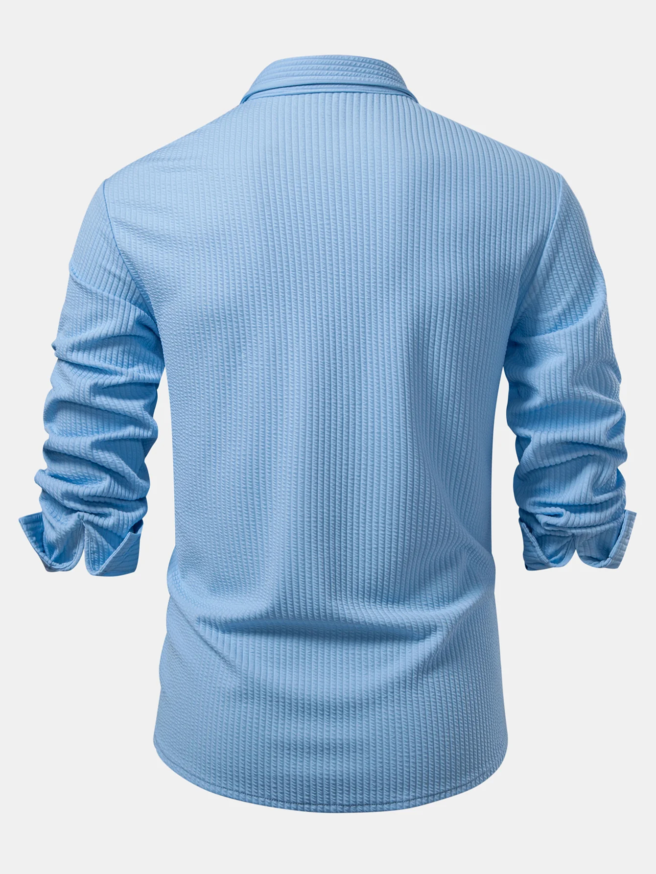 Herren Langarm Muskel-Fit Ripp-Button-Up Gestreiftes Hemd-deurabatt