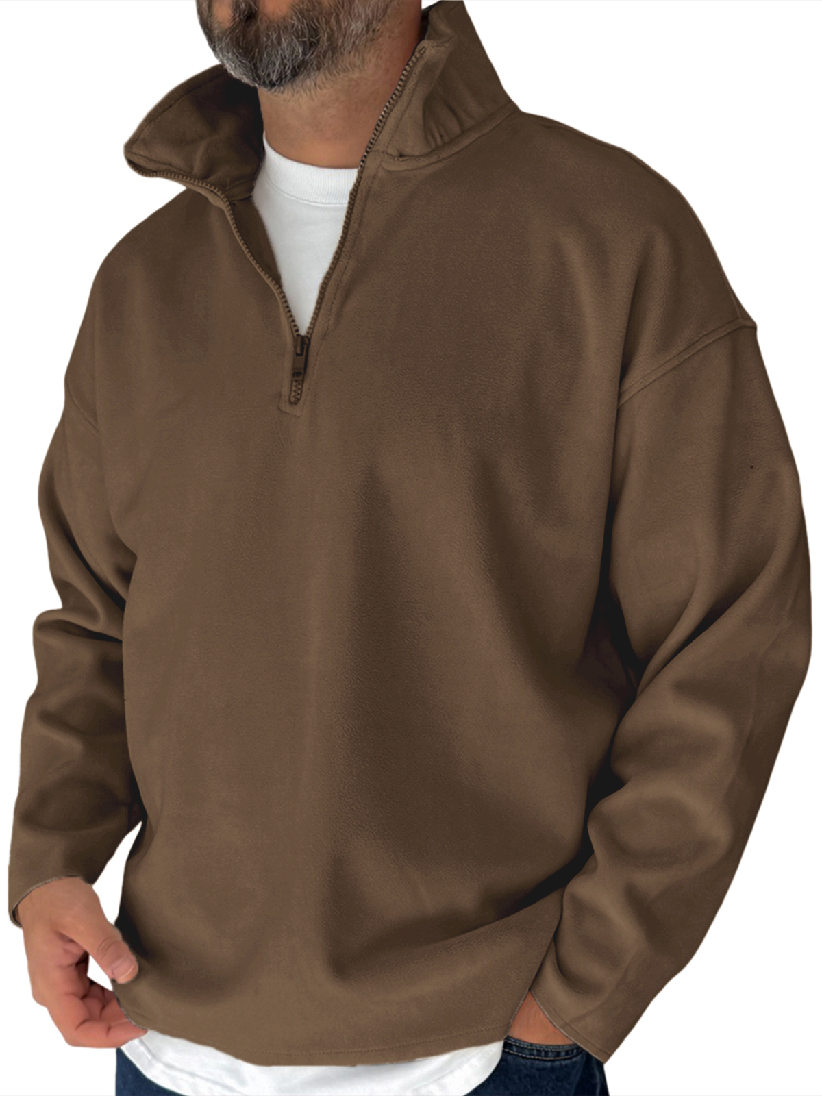 Herren Einfaches Fleece Halbzip Basis Pullover Sweatshirt-deurabatt