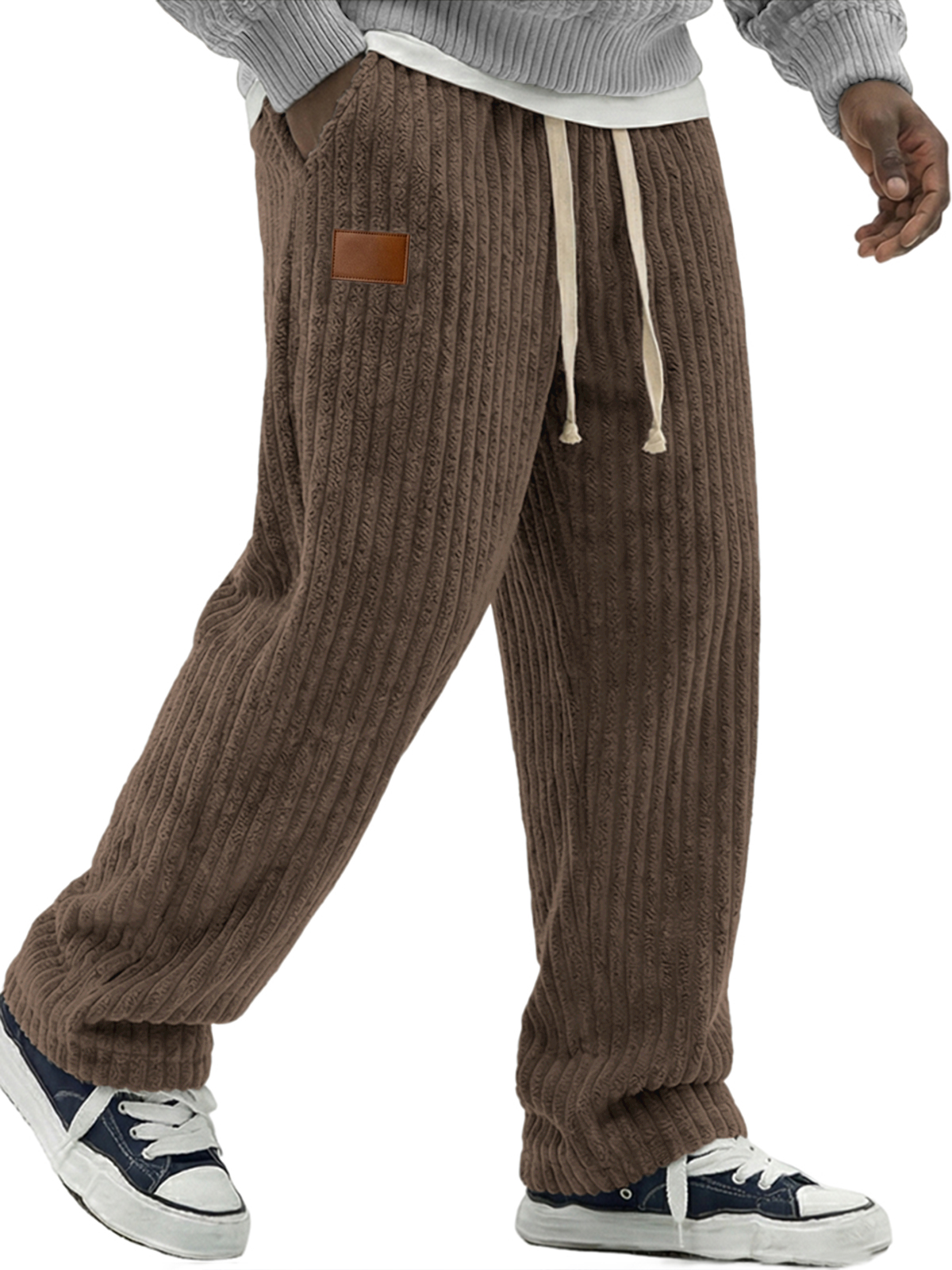 Herren einfache weiche Cordhosen mit Lederstickerei-Patchwork-deurabatt