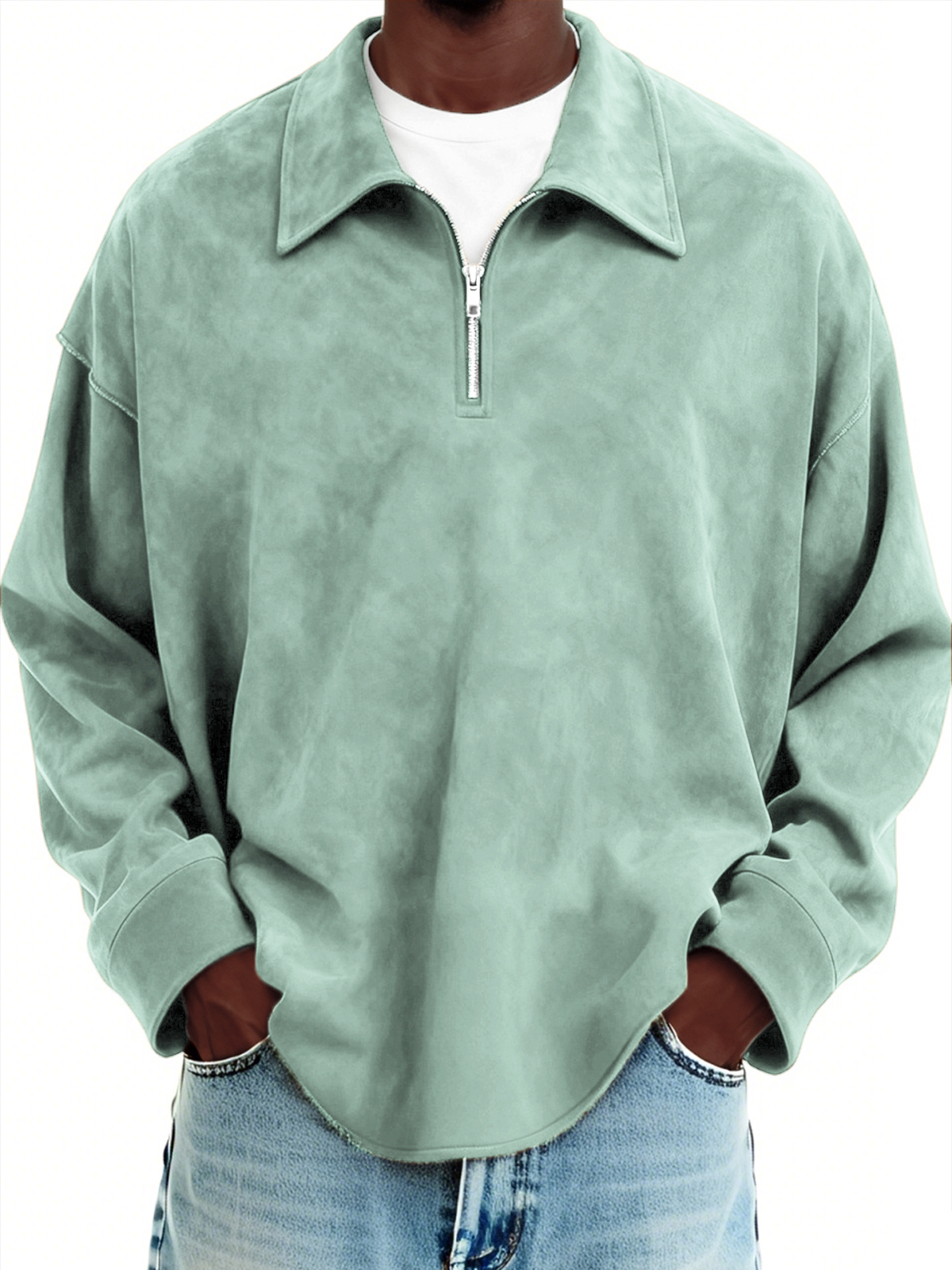 Herren-Vintage-Wildlederpullover mit Viertelreißverschluss-deurabatt