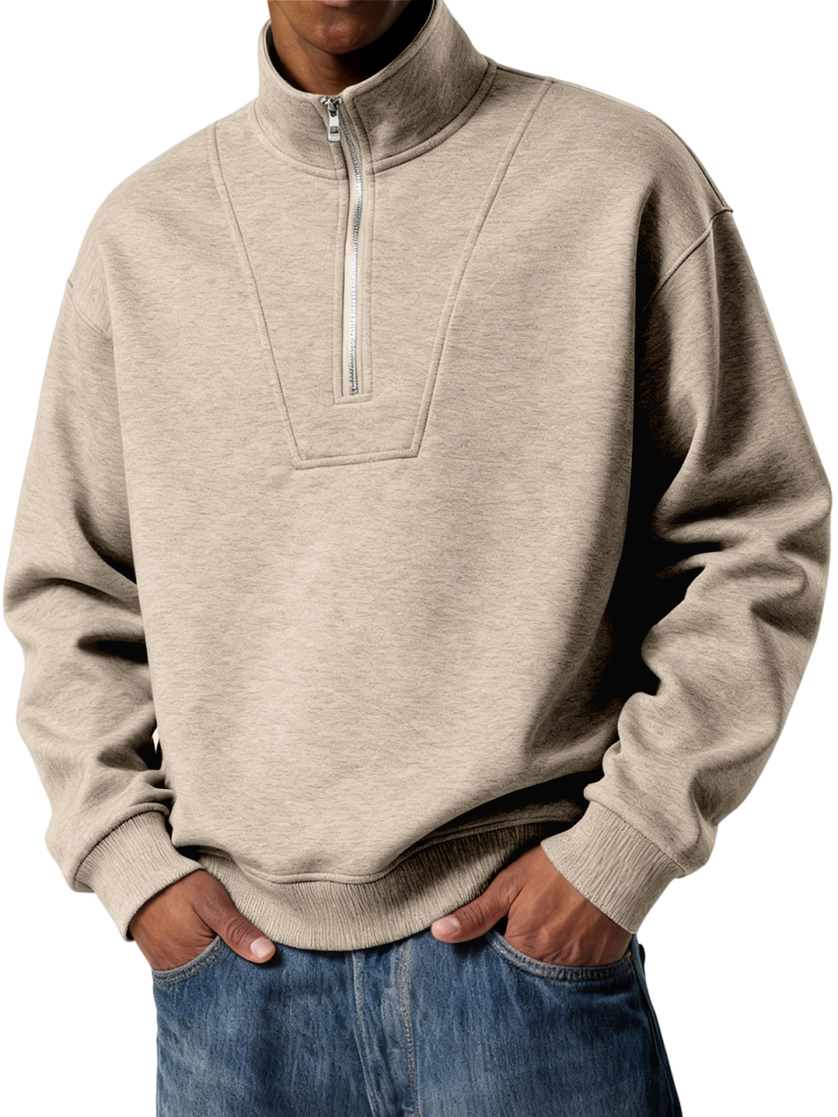 Herren Einfacher Viertel-Reißverschluss Freizeit Pullover POLO Shirt-deurabatt