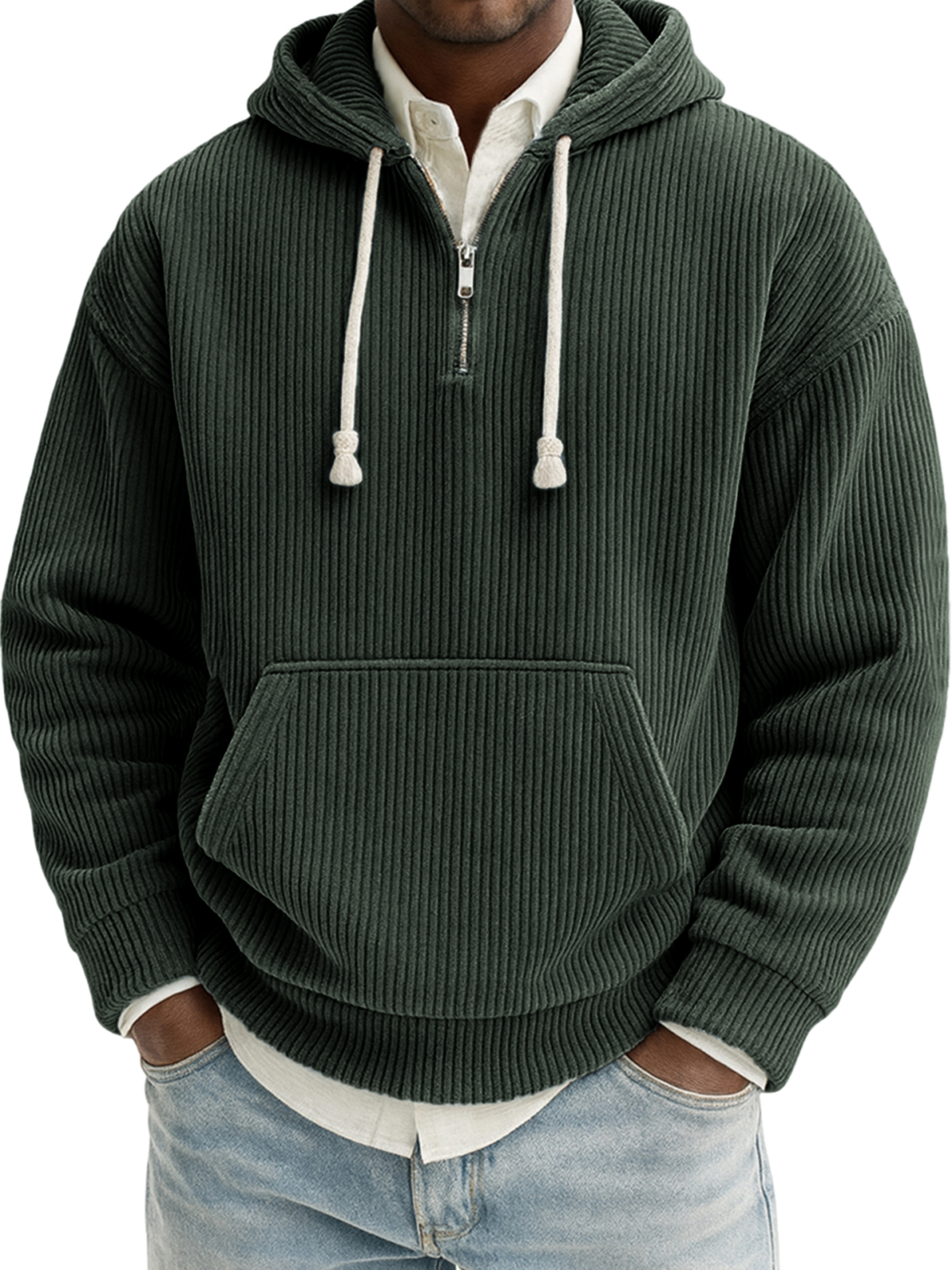 Herren Stilvoller Viertelreißverschluss Corduroy Gerippt Freizeit Pullover Kapuzen-Sweatshirt-ZierMode