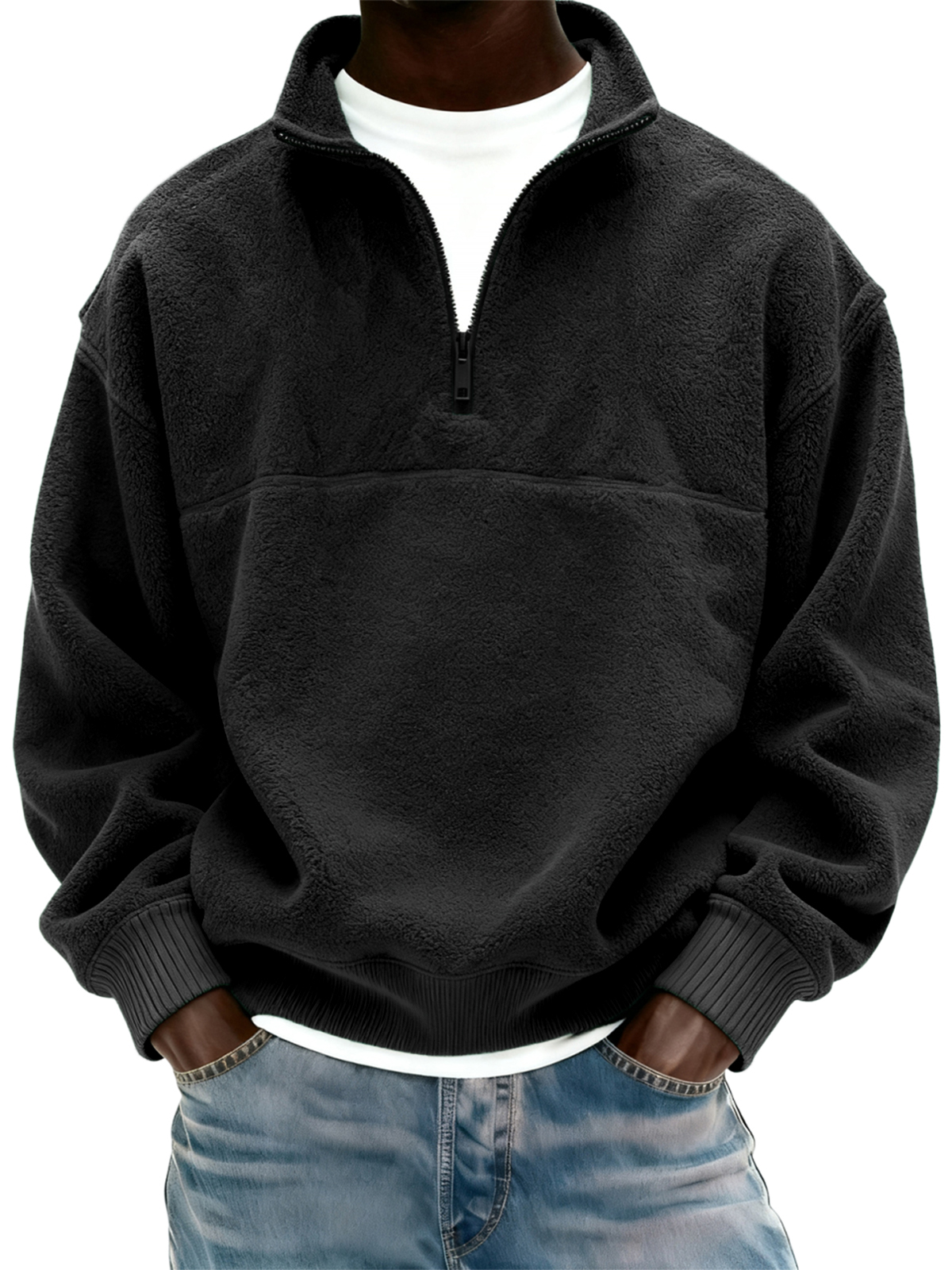 Herren Polar Fleece Viertel Reißverschluss Pullover Sweatshirt-deurabatt
