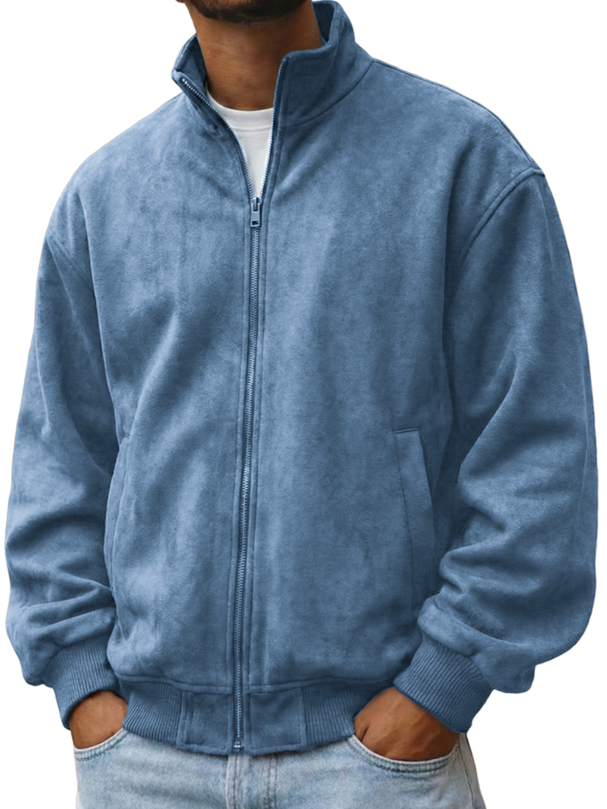 Herren-Komfortjacke aus strukturiertem Faxu-Wildleder mit Reißverschluss-deurabatt