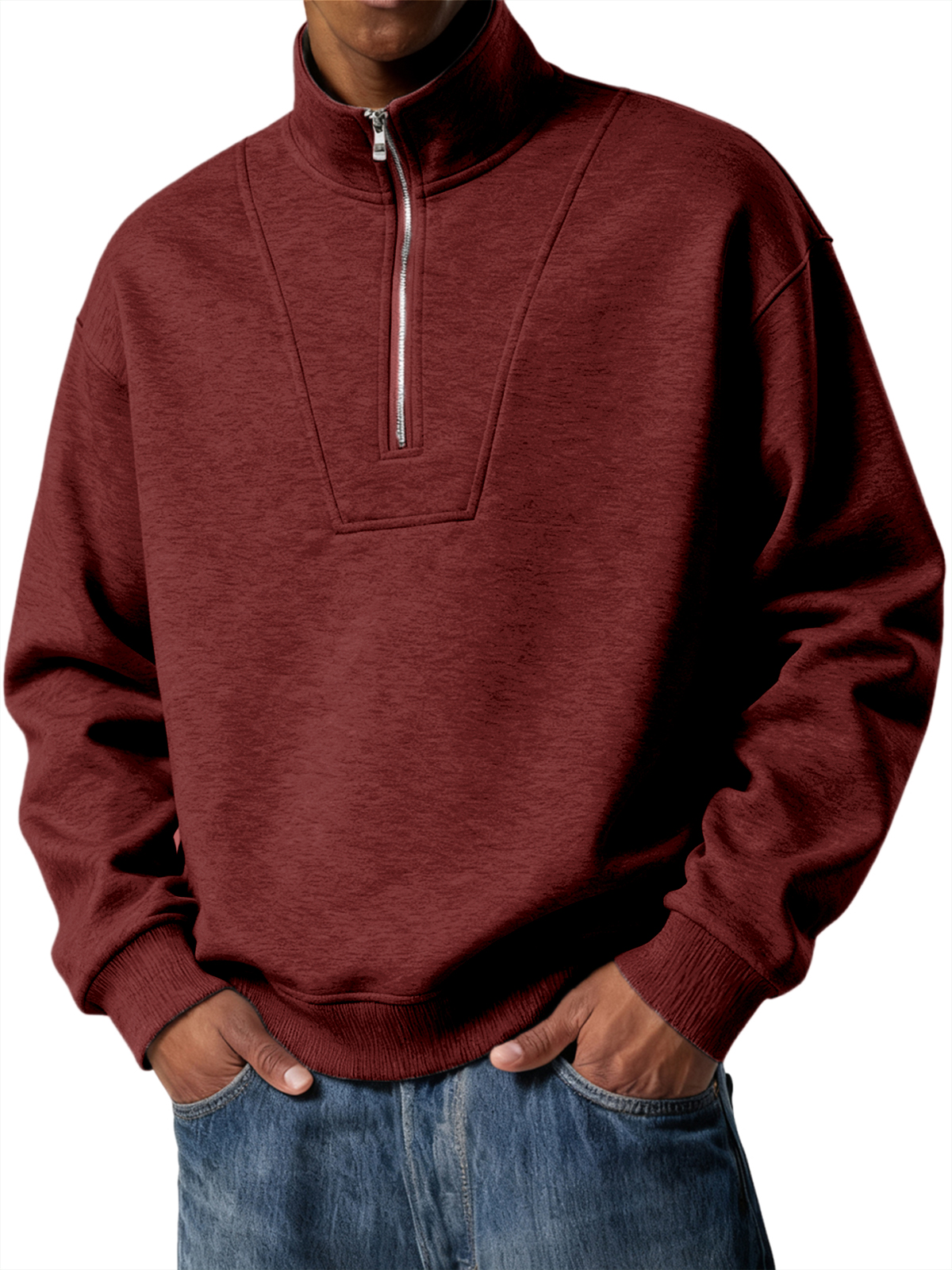 Herren Einfacher Viertel-Reißverschluss Freizeit Pullover POLO Shirt-deurabatt