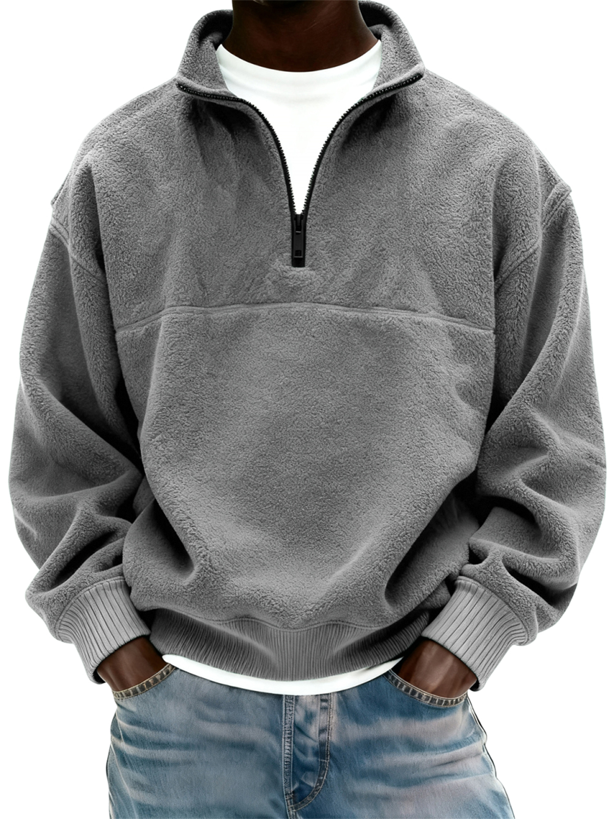 Herren Polar Fleece Viertel Reißverschluss Pullover Sweatshirt-deurabatt