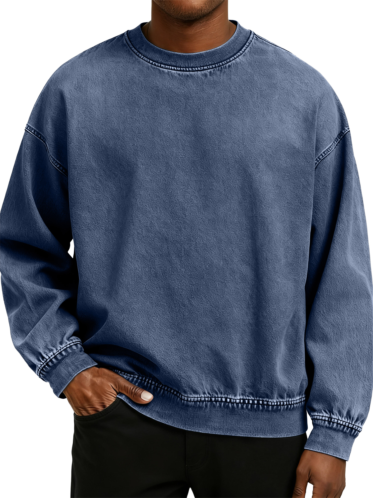 Herren Retro Gewaschen Zerrissene Baumwolle Rundhals Langarm Sweatshirt-deurabatt
