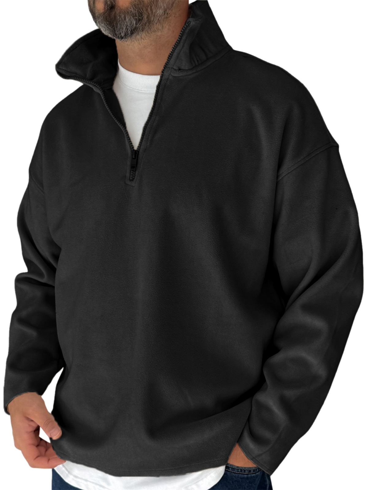 Herren Einfaches Fleece Halbzip Basis Pullover Sweatshirt-deurabatt
