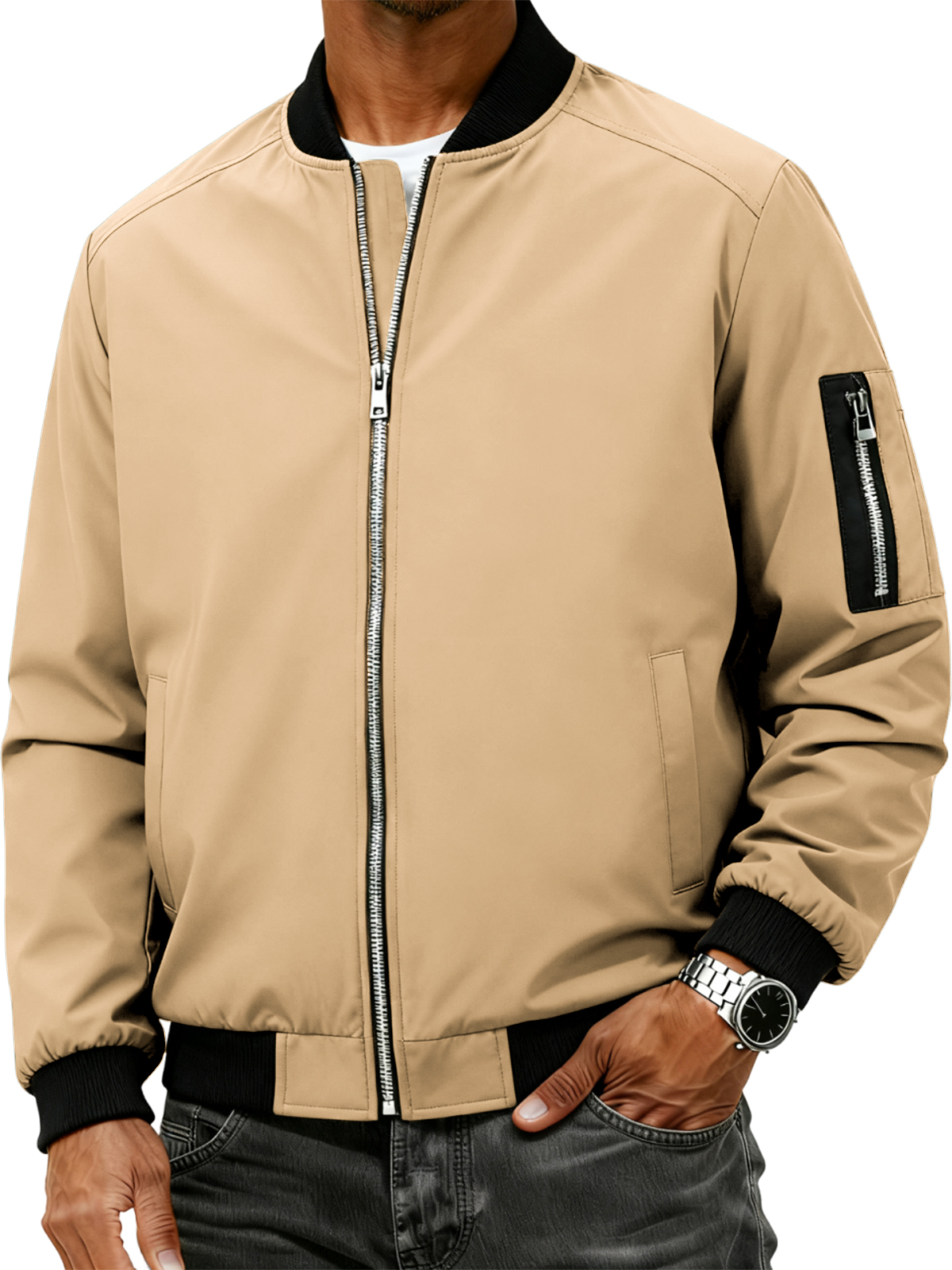 Herren Stehkragen Cardigan Reißverschluss Modejacke-deurabatt