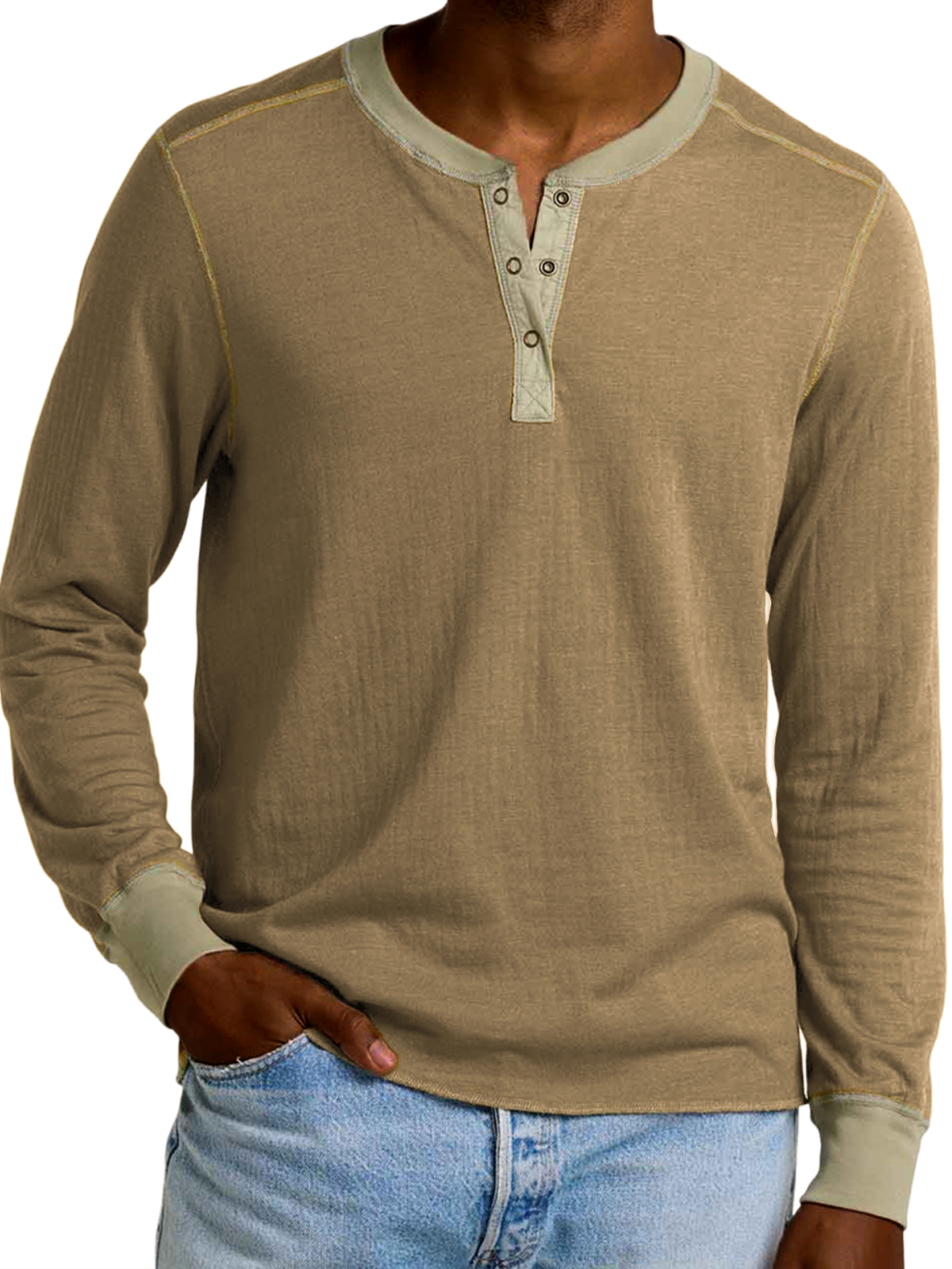 Herren-Henley-Shirt mit Retro-Kontrastärmeln-deurabatt