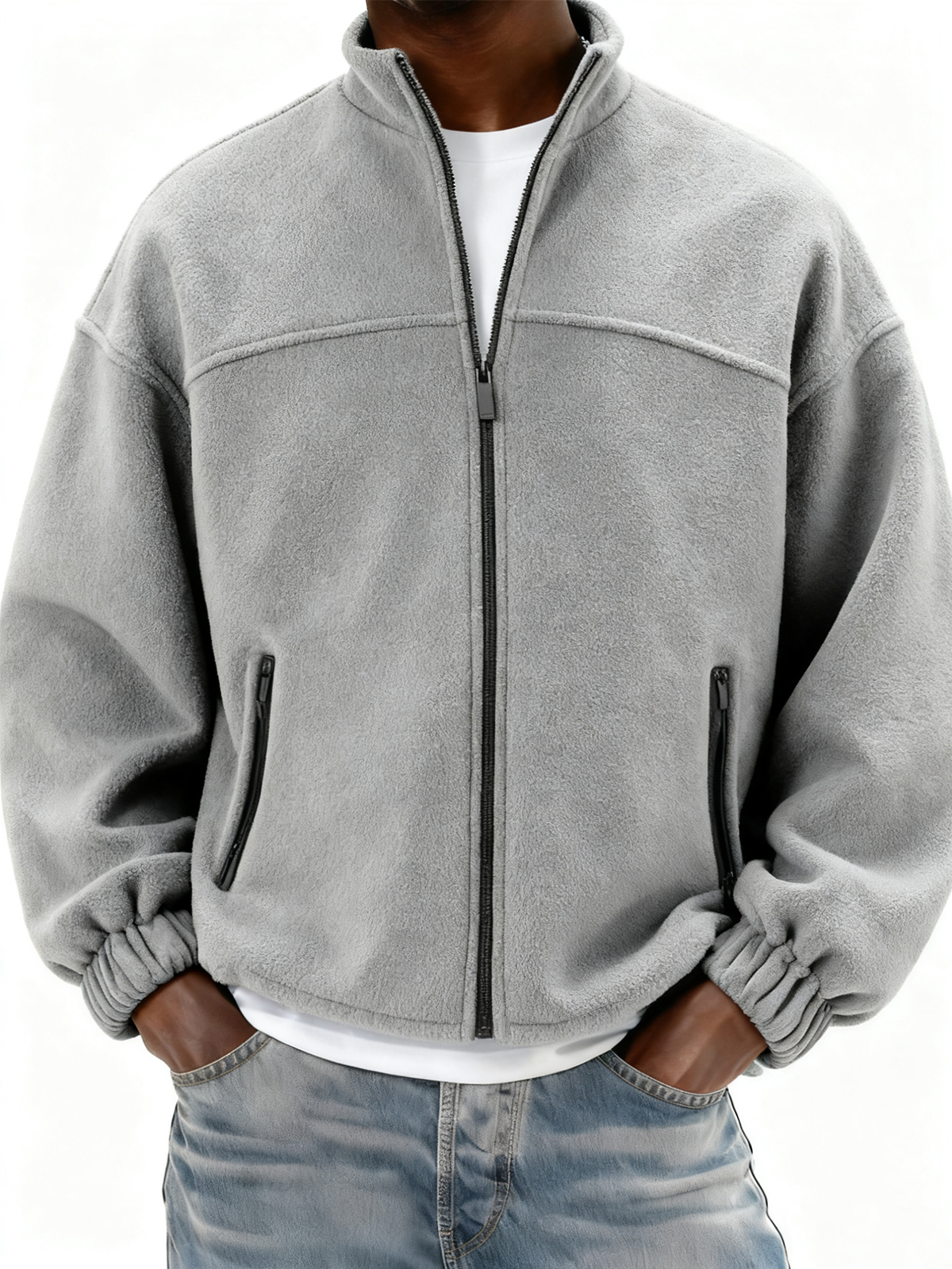 Herren Fleece Vollzip Stehkragenjacke mit Seitentaschen-deurabatt
