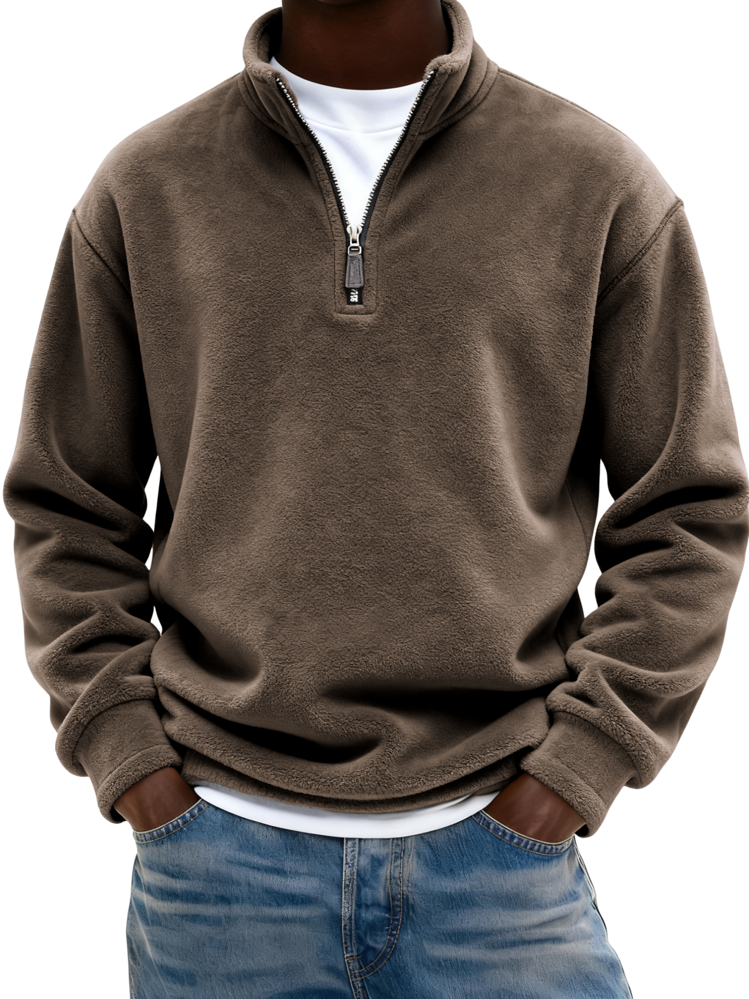 Warmer Herren-Fleece-Pullover mit Viertelreißverschluss-deurabatt
